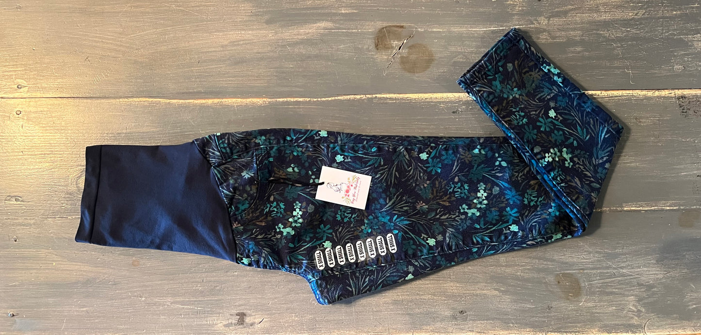 Floral printed full panel 27" skinny jeans, Navy