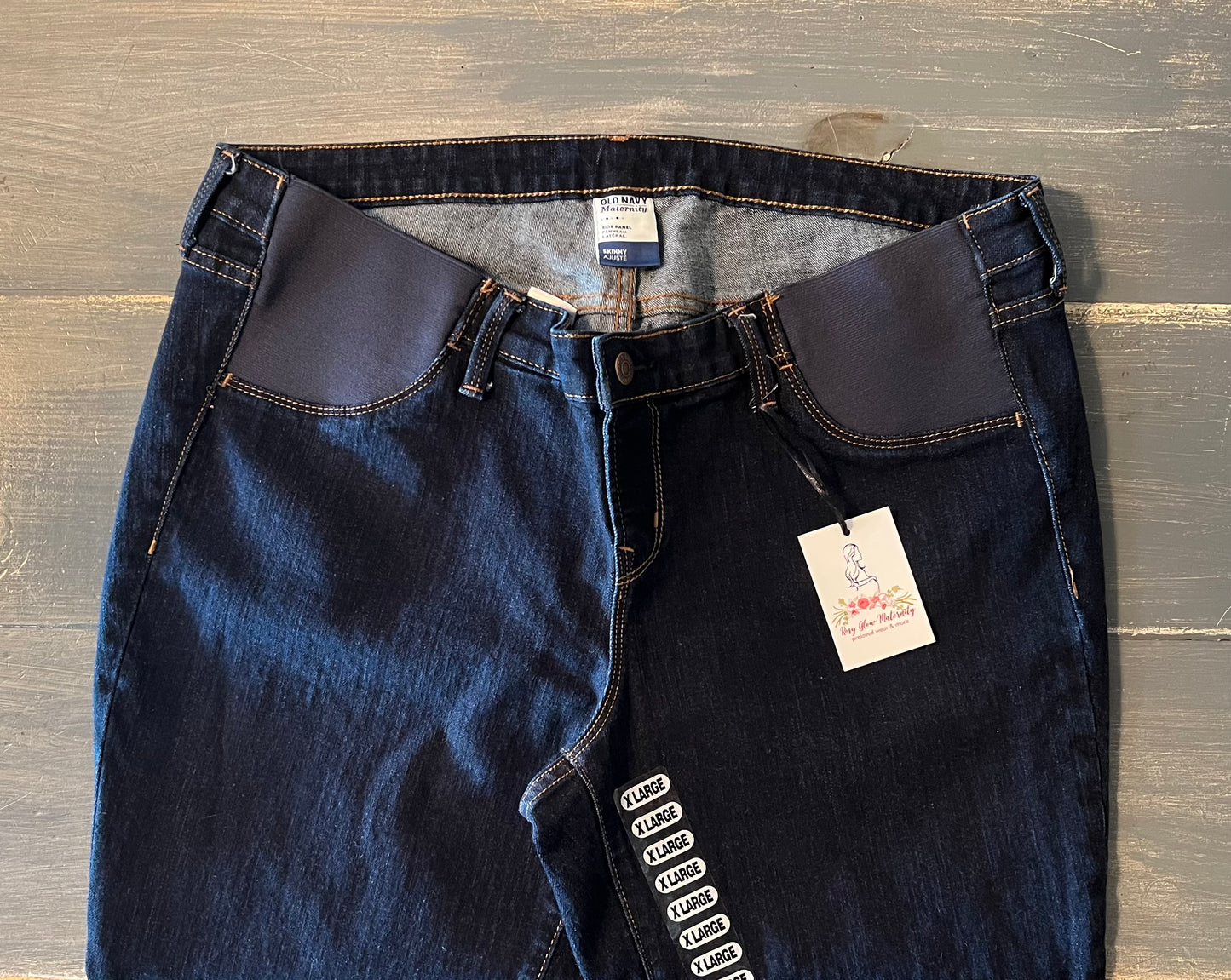 Side panels 29" skinny jeans, Dark wash
