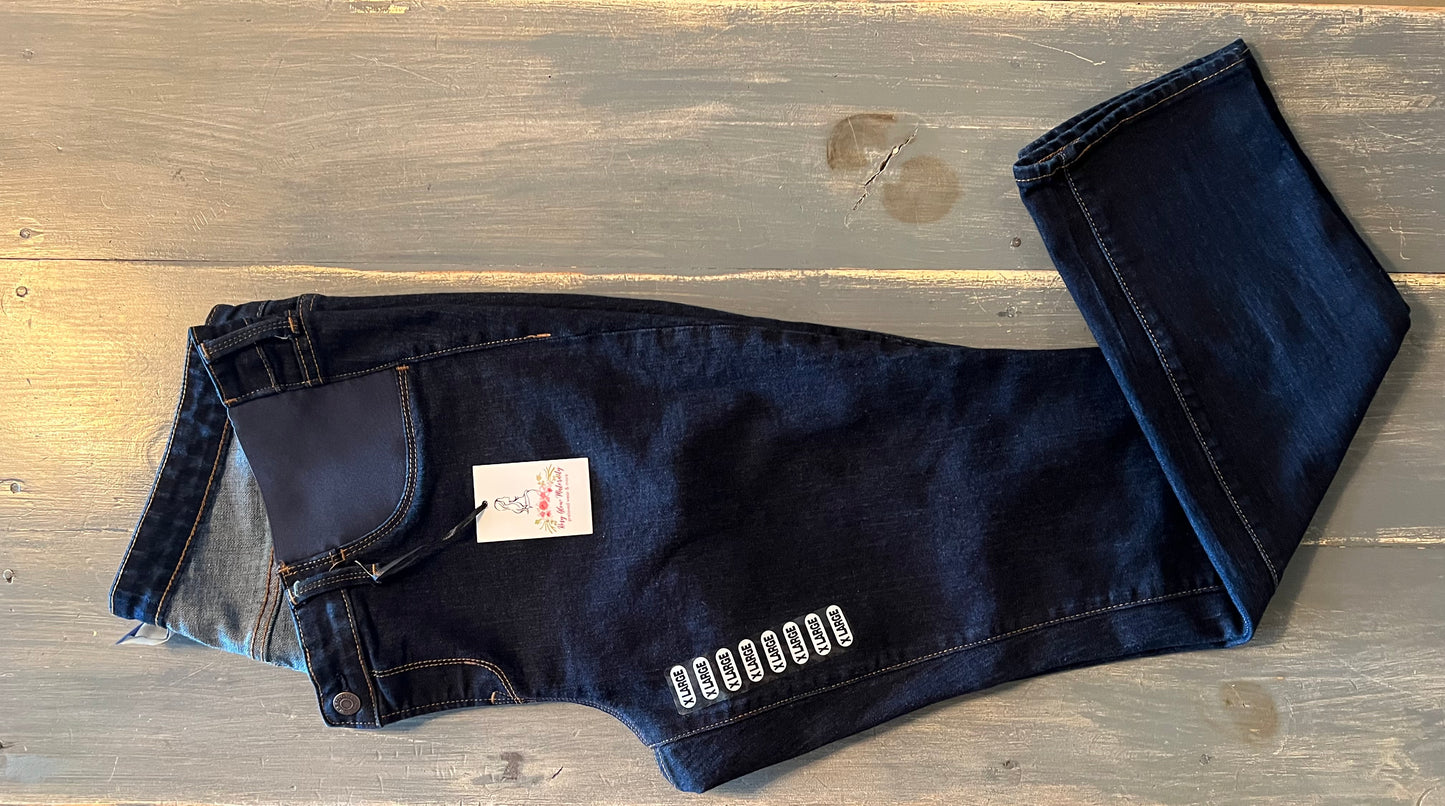 Side panels 29" skinny jeans, Dark wash