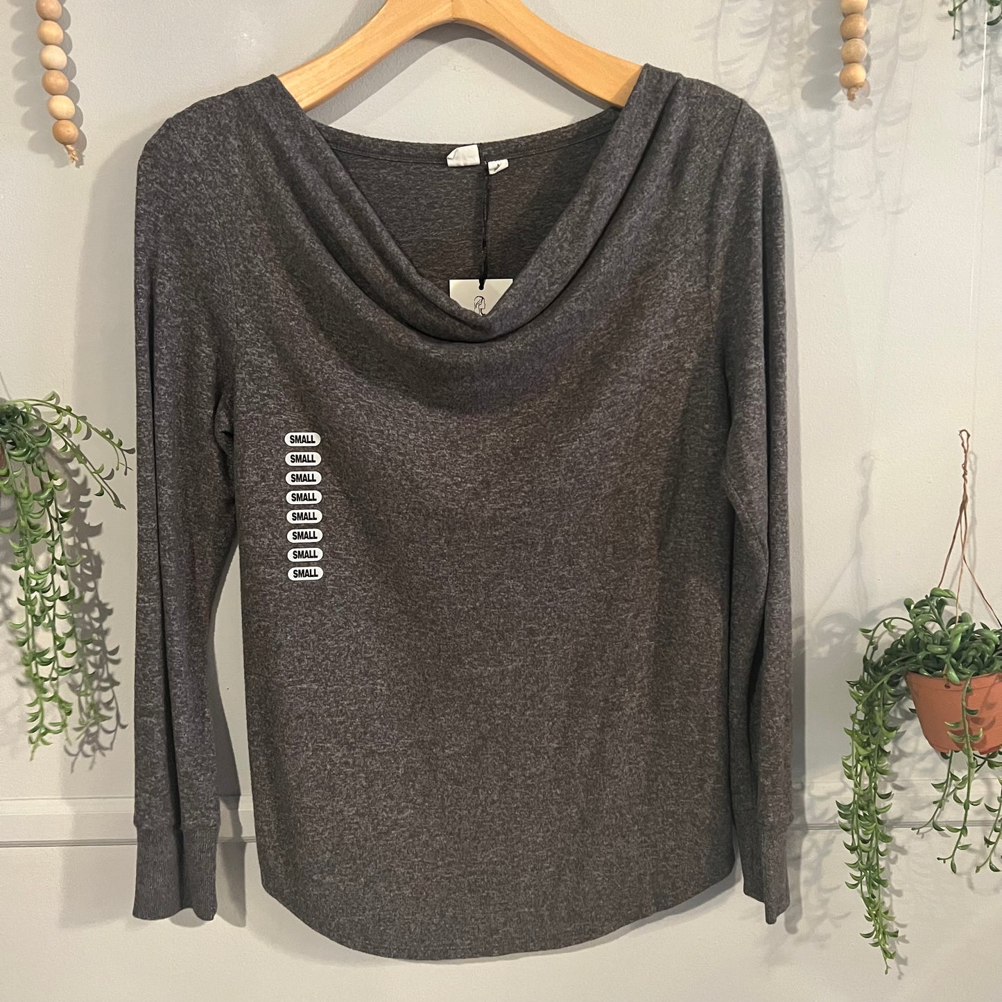 Cozy knit boat neck LS top, Dark grey