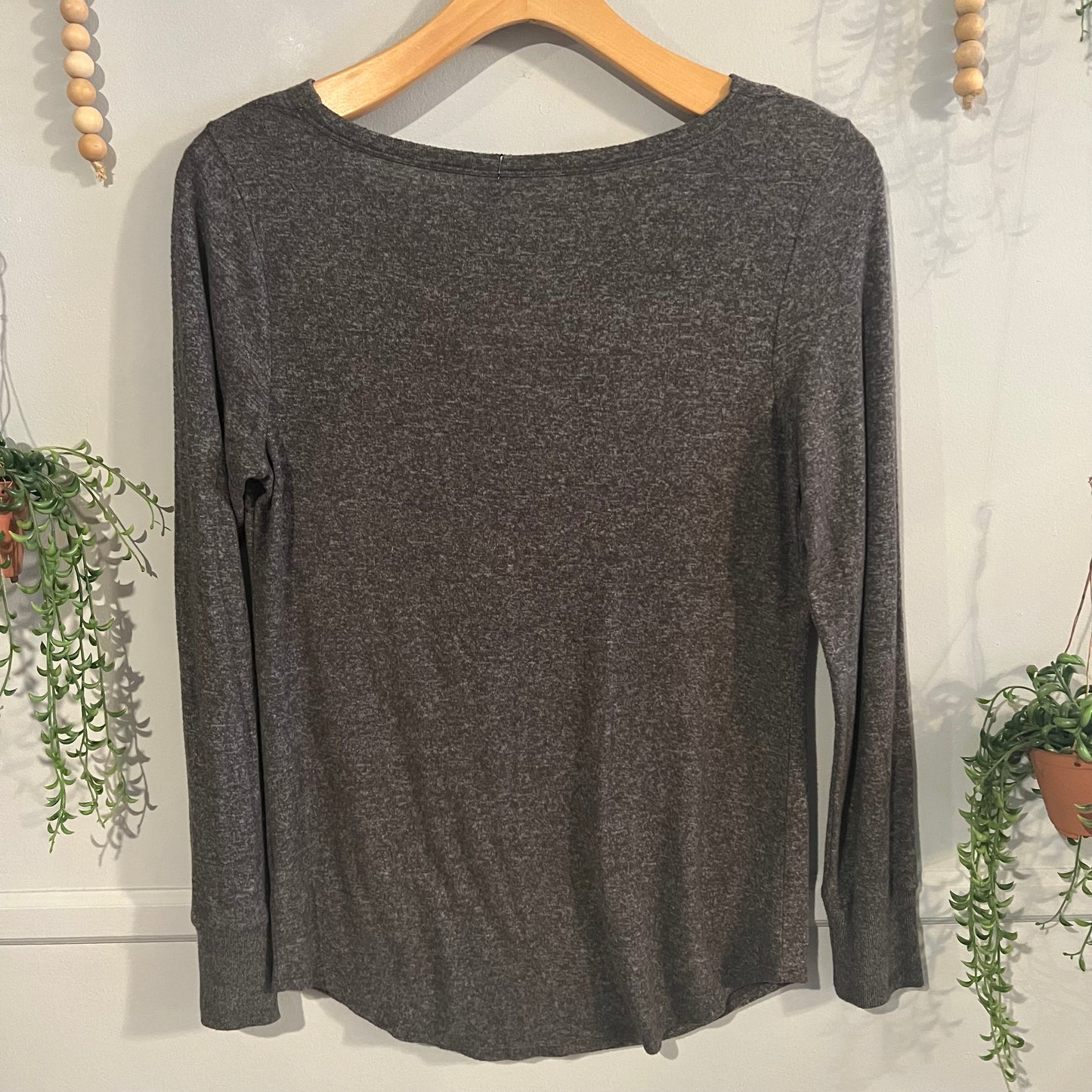 Cozy knit boat neck LS top, Dark grey