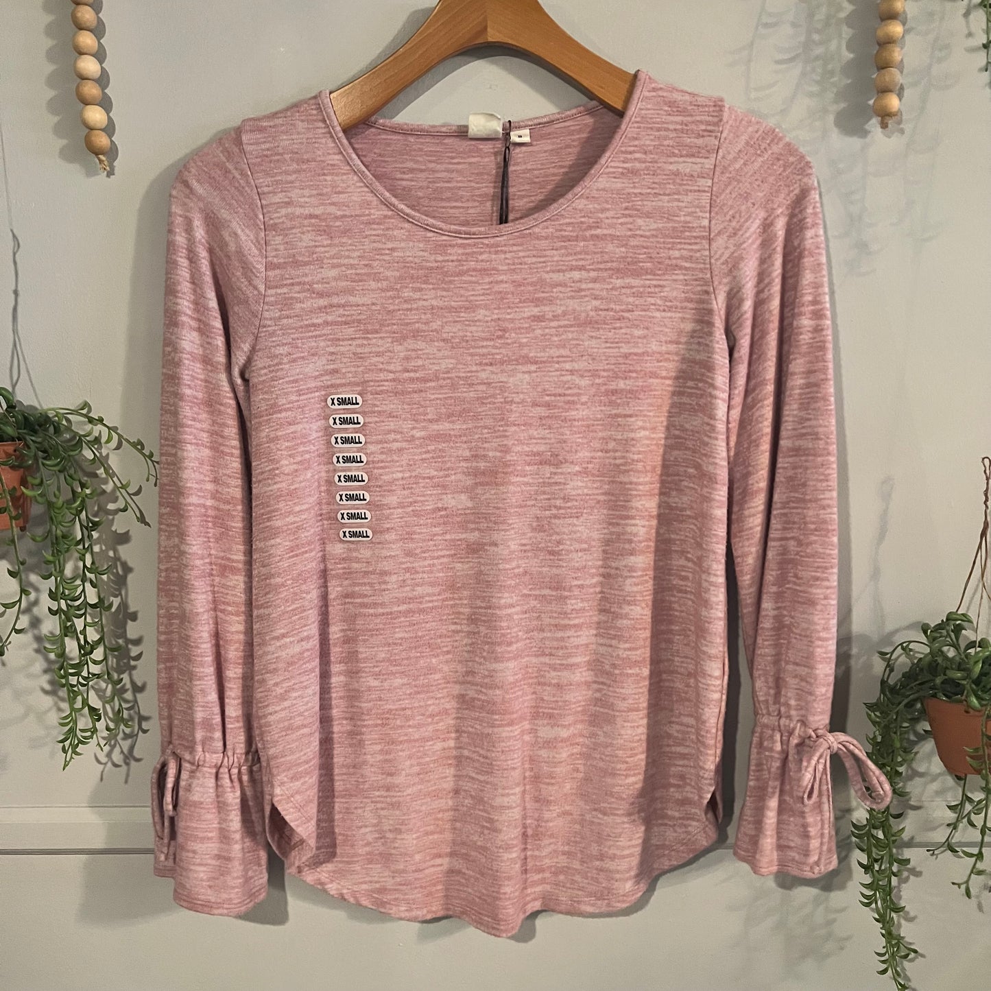 Cozy knit fitted round neck LS tee, Blush