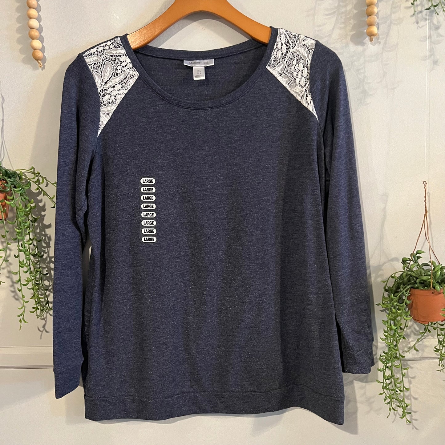 Lace accent boxy LS sweatshirt, Navy