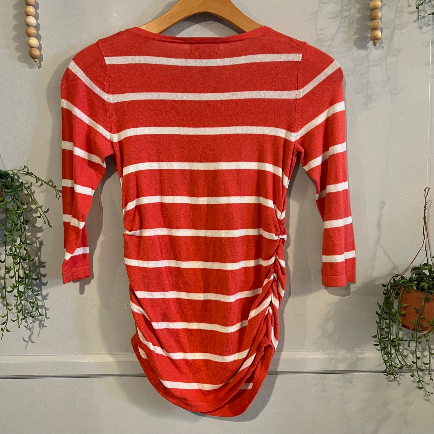 Faux button accents lightweight LS sweater, Coral