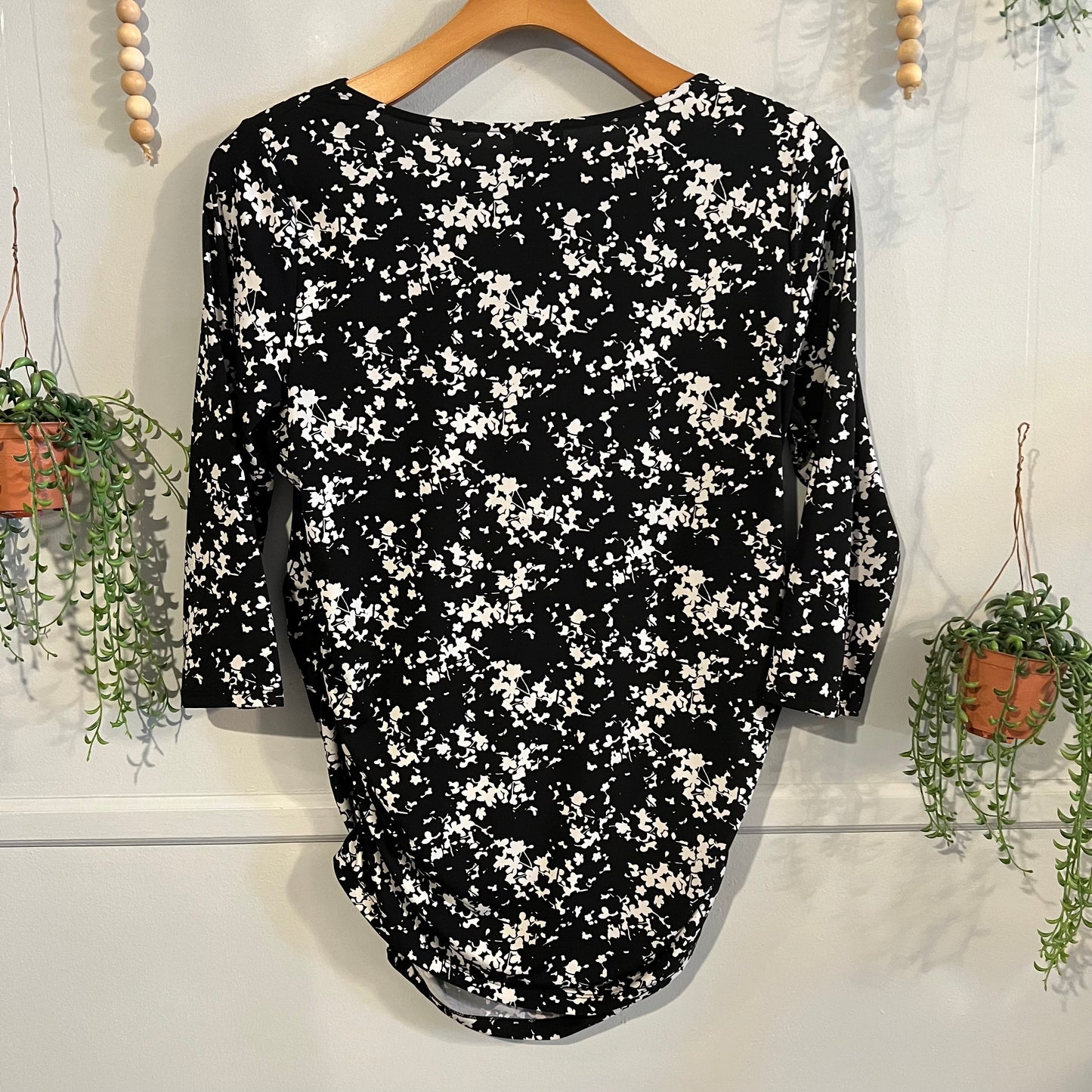 Floral cowl neck 3/4 sleeve blouse, Black