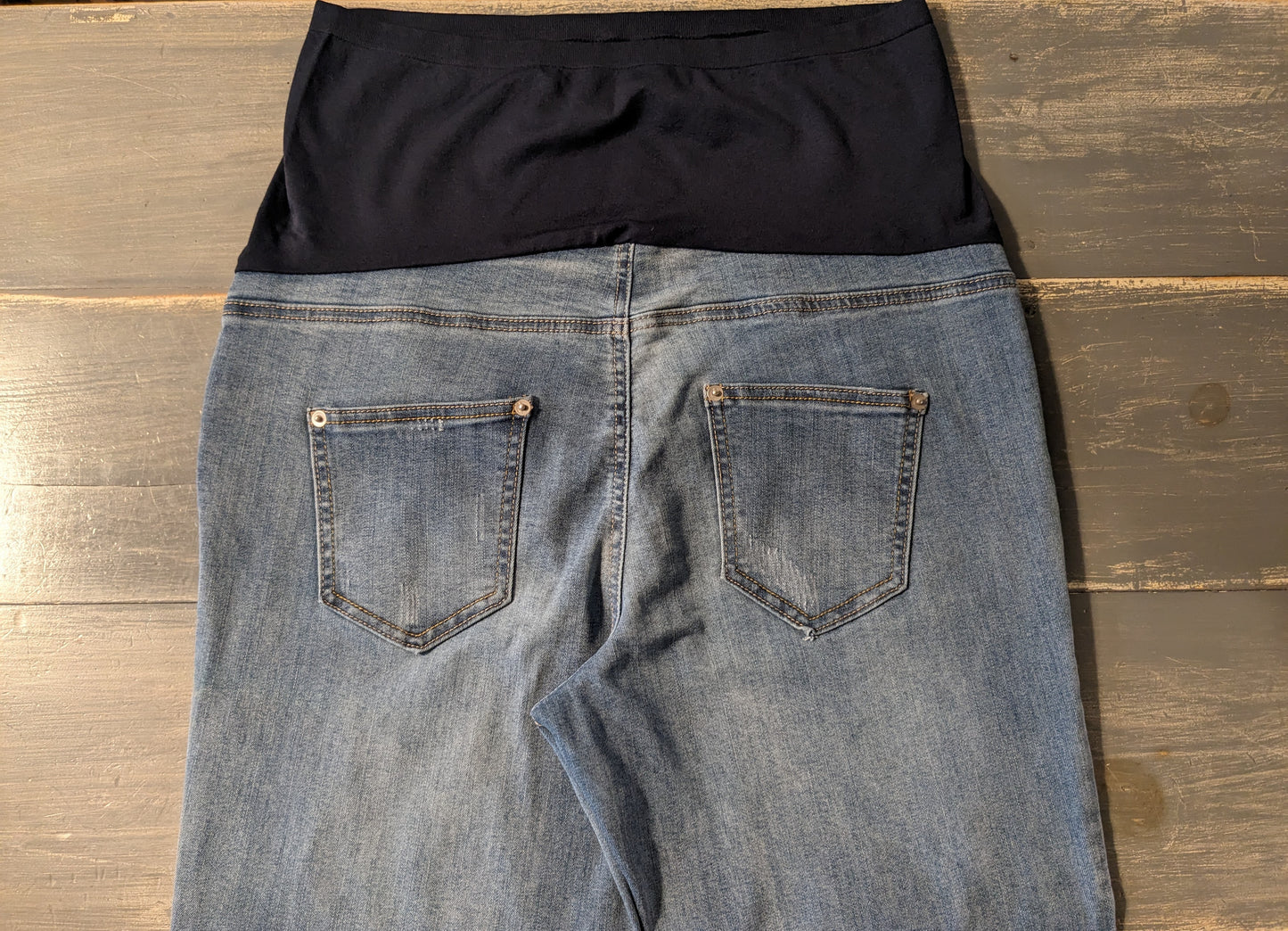Ombre raw hem full panel 27" skinny jeans, Medium wash