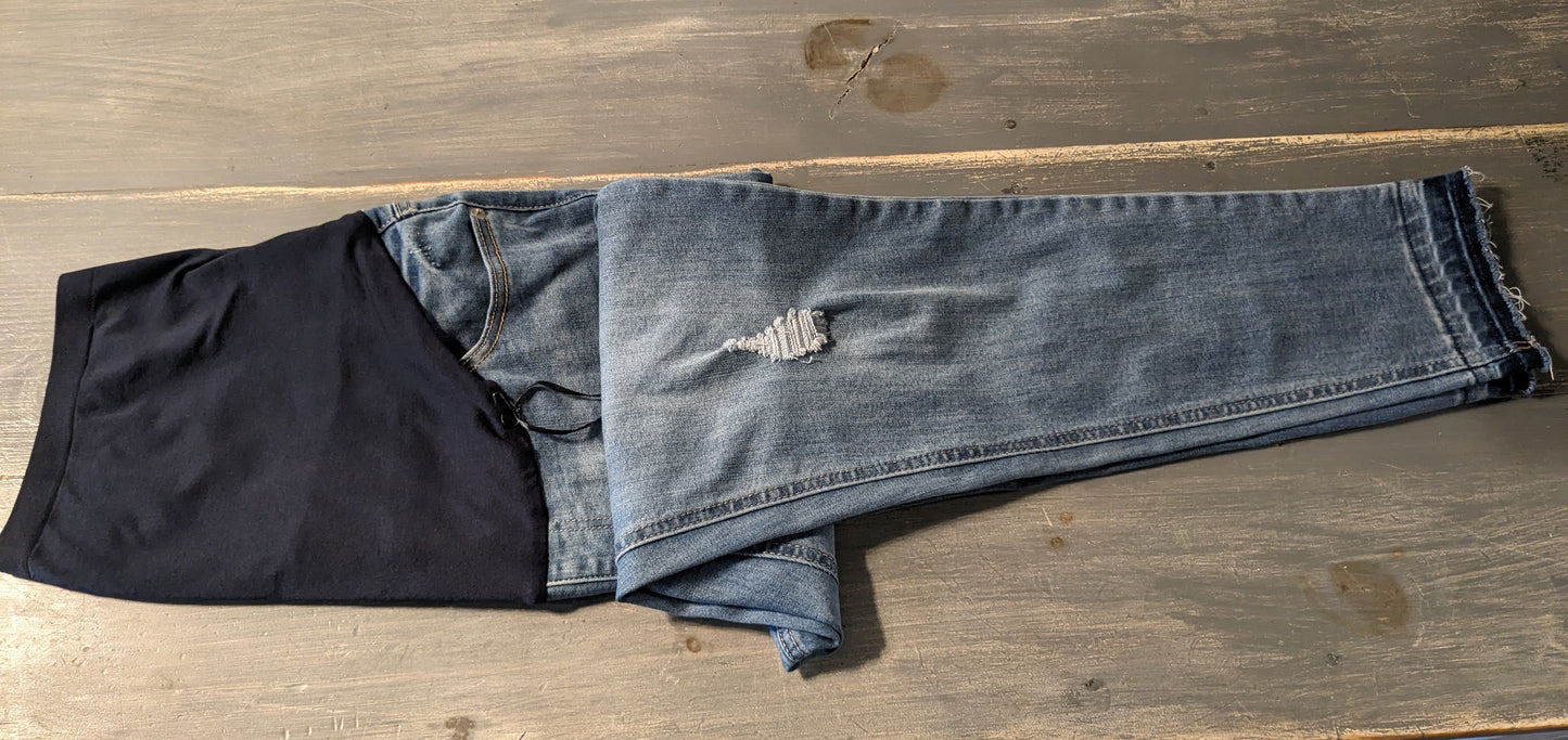 Ombre raw hem full panel 27" skinny jeans, Medium wash