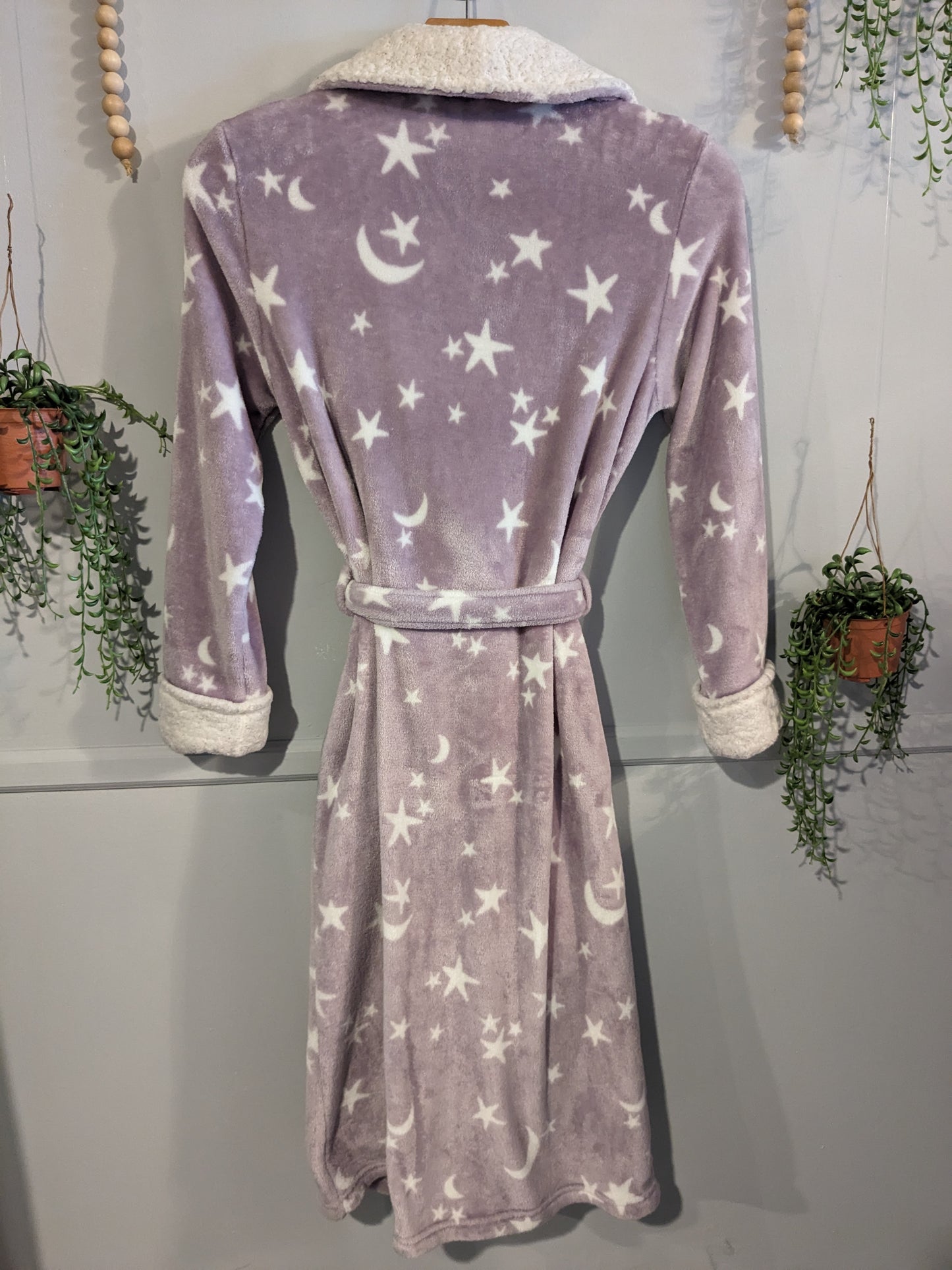 Extra cozy belted crossover robe, Lilac stars -NF