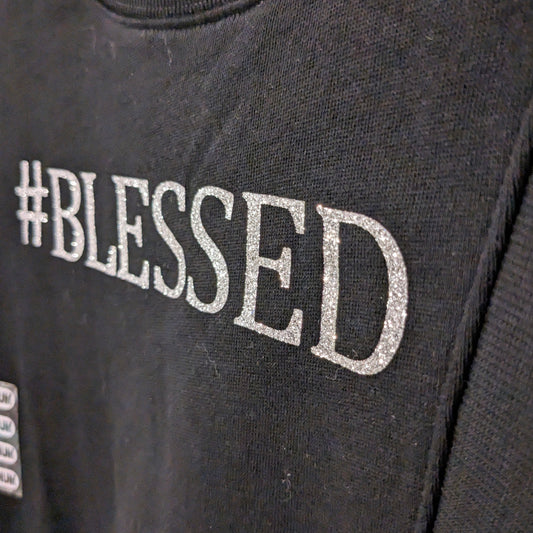 '#blessed' graphic w/ pearls LS nursing crew, Black *brand new* -NF