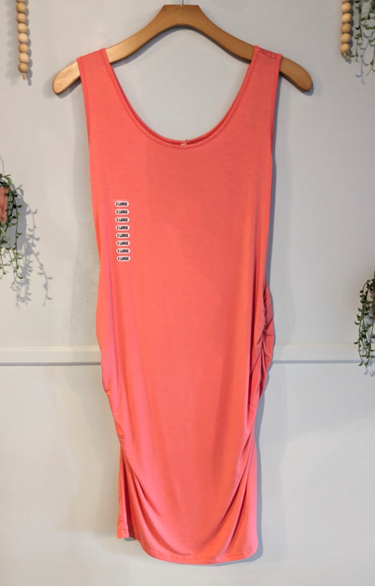 Double scoop neck fitted tank midi dress, Salmon