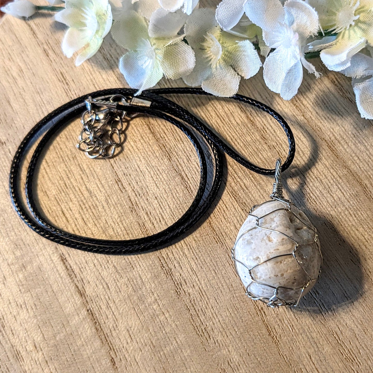 Handmade wire-wrapped stone necklace, Asst'd