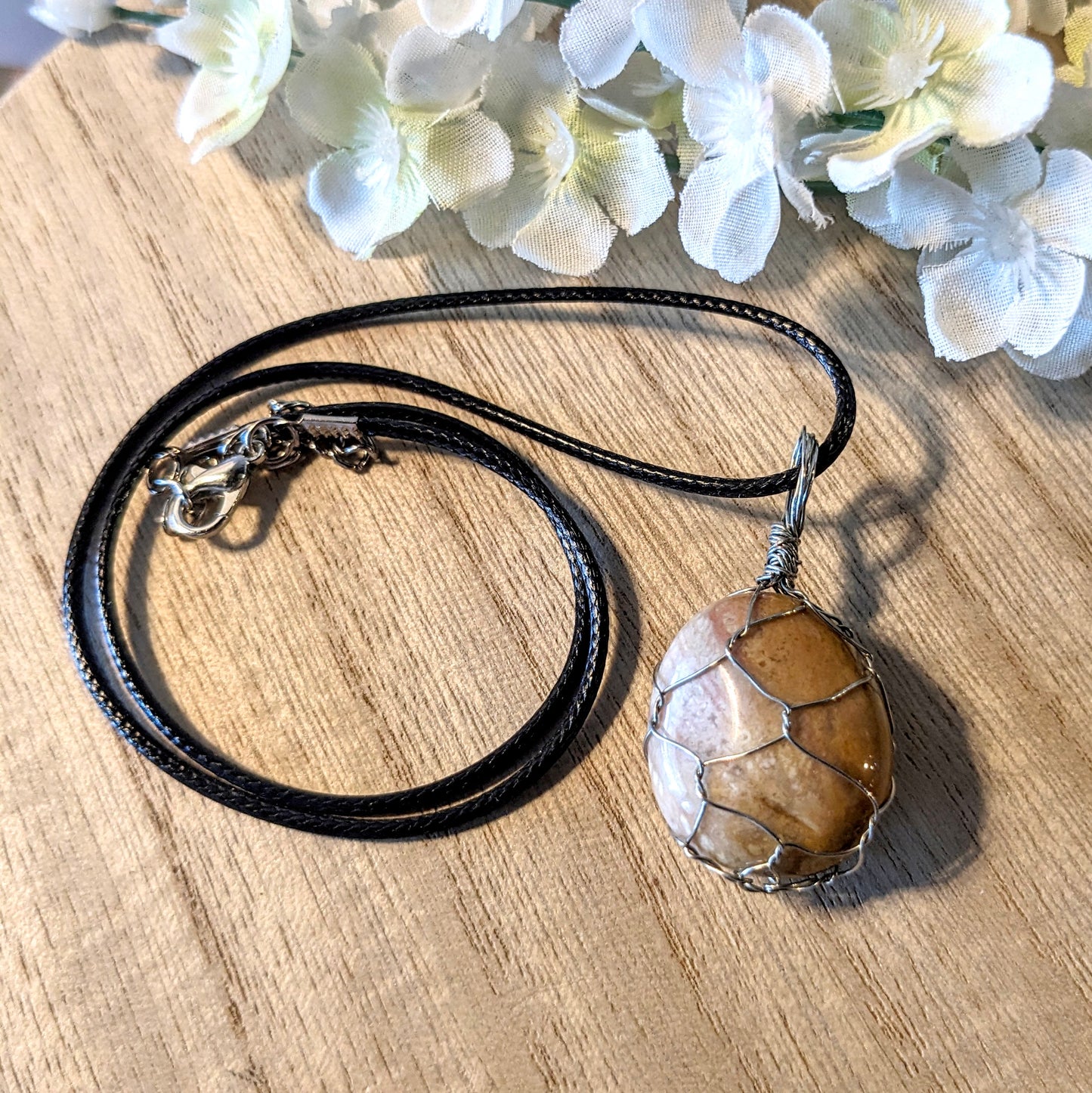 Handmade wire-wrapped stone necklace, Asst'd