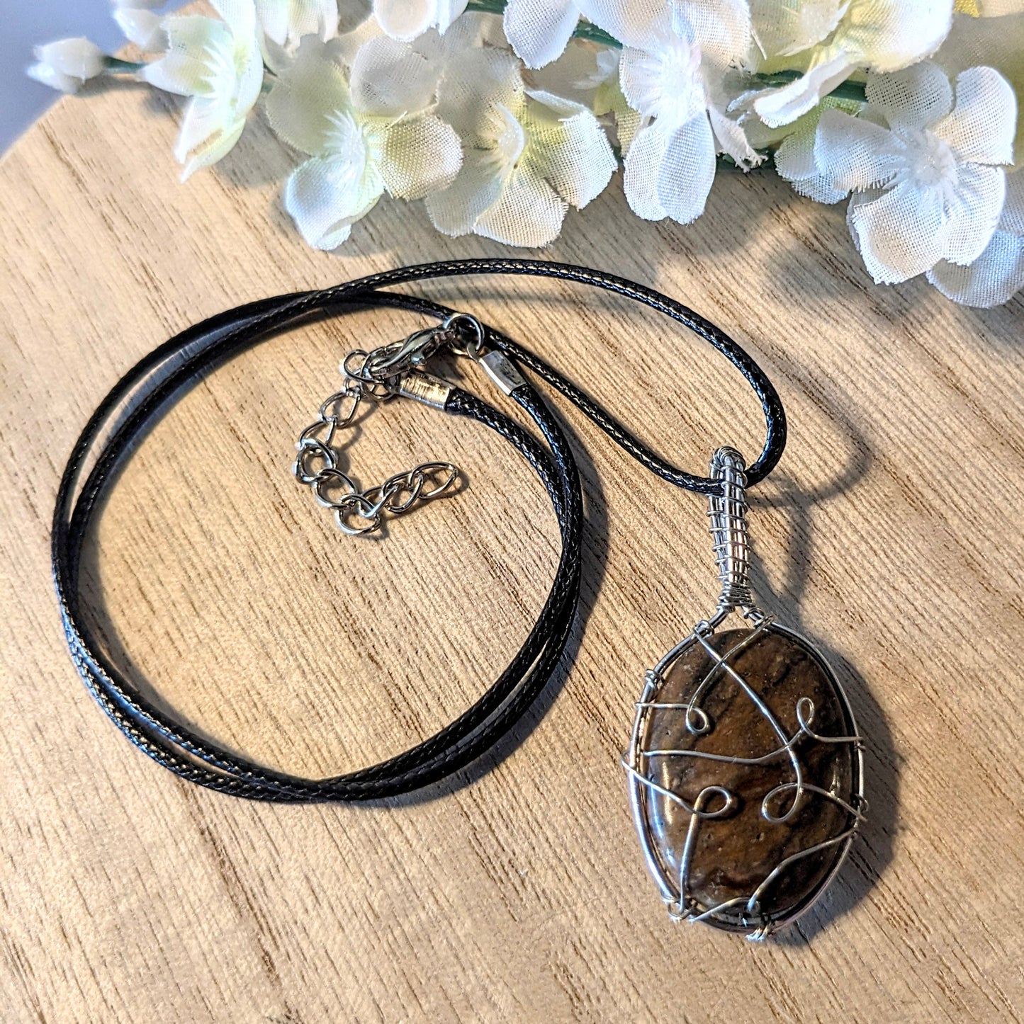 Handmade wire-wrapped stone necklace, Asst'd