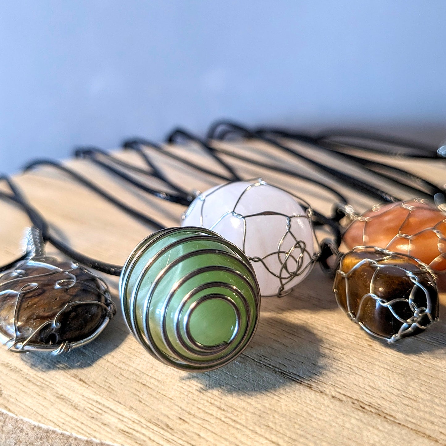 Handmade wire-wrapped stone necklace, Asst'd