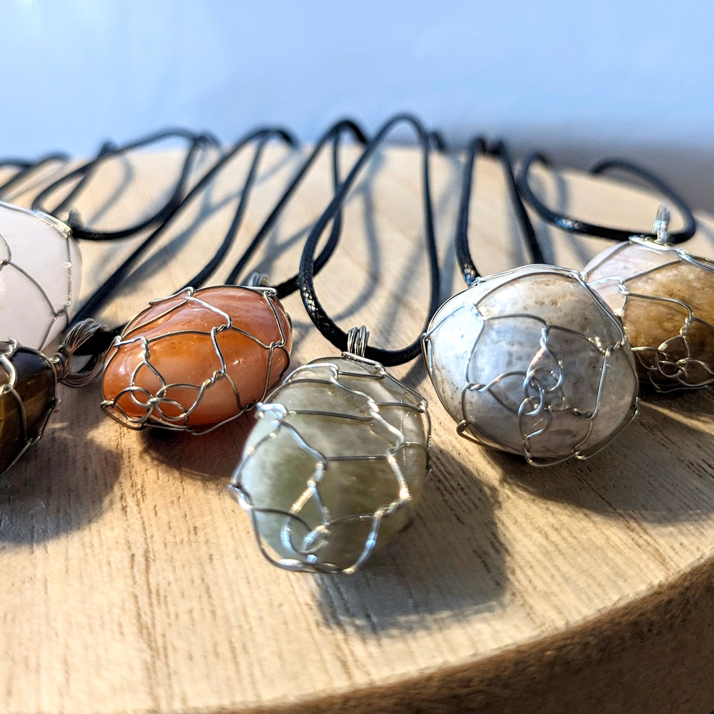 Handmade wire-wrapped stone necklace, Asst'd