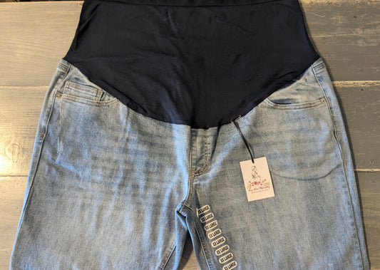 Full panel distressed raw hem 27" skinny jeans, Light wash