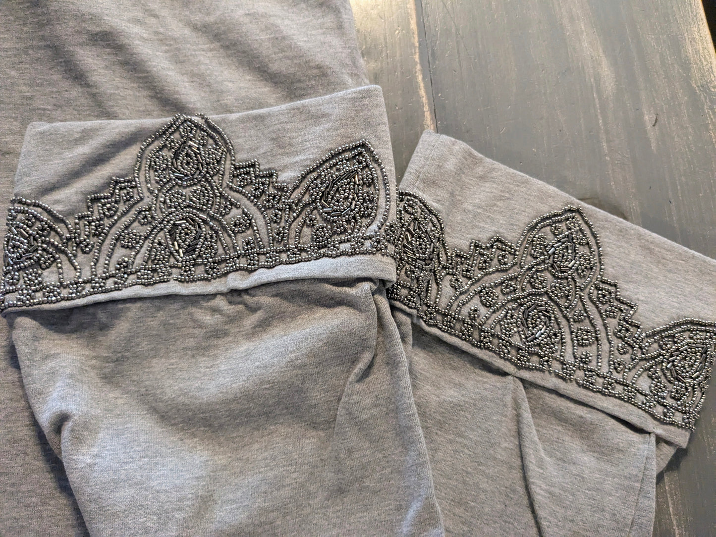 Beaded cuff high-waist 27" pocket lounge pants, Grey