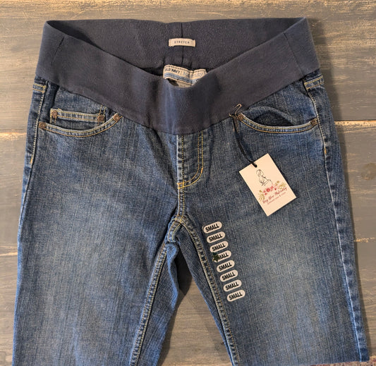 Under-belly panel 21" cropped jeans, Medium wash