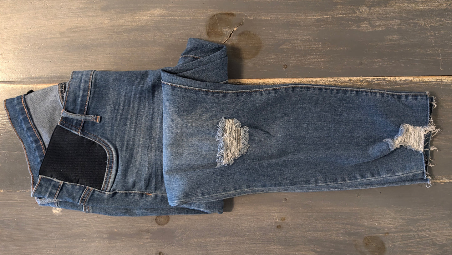 Side panels distressed raw hem 26" skinny jeans, Medium wash *brand new*