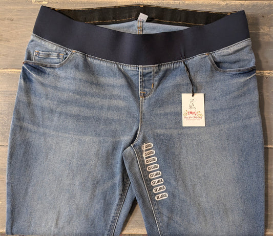 Under-belly panel 28" straight leg jeans, Medium wash