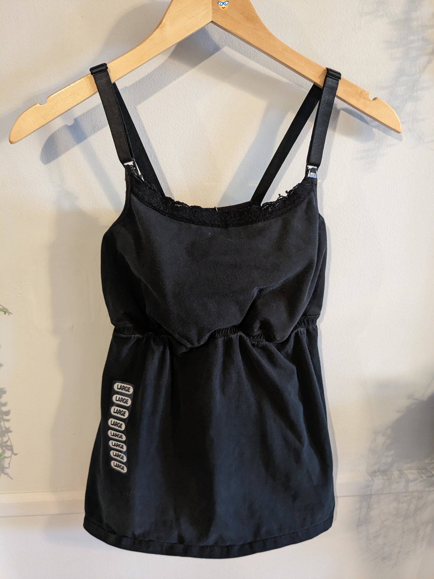 Lace trim adjustable strap clasp cami, Black -NF