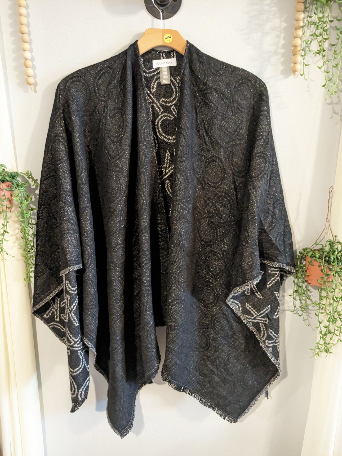 Asymmetrical open front shawl, Black