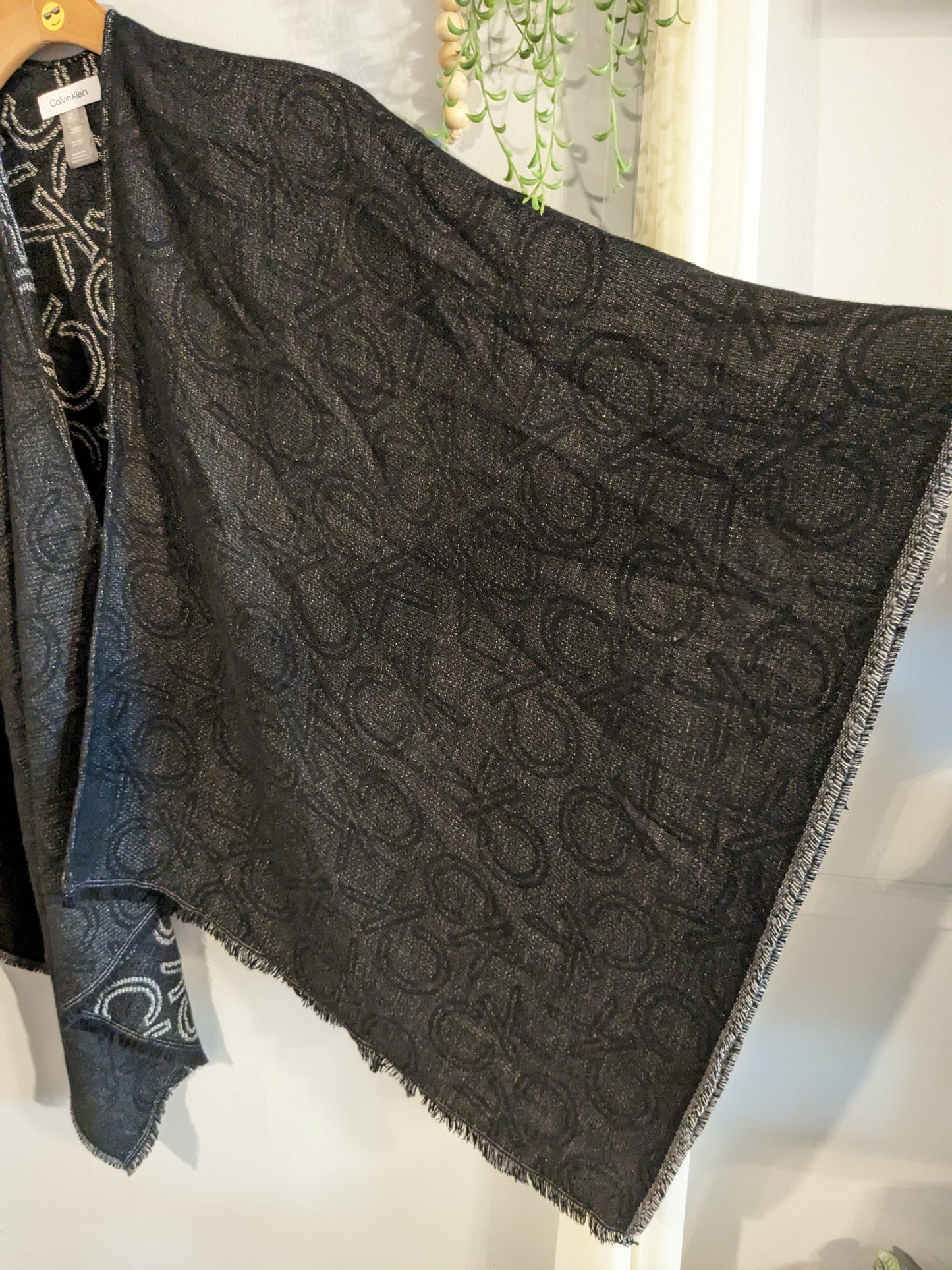 Asymmetrical open front shawl, Black