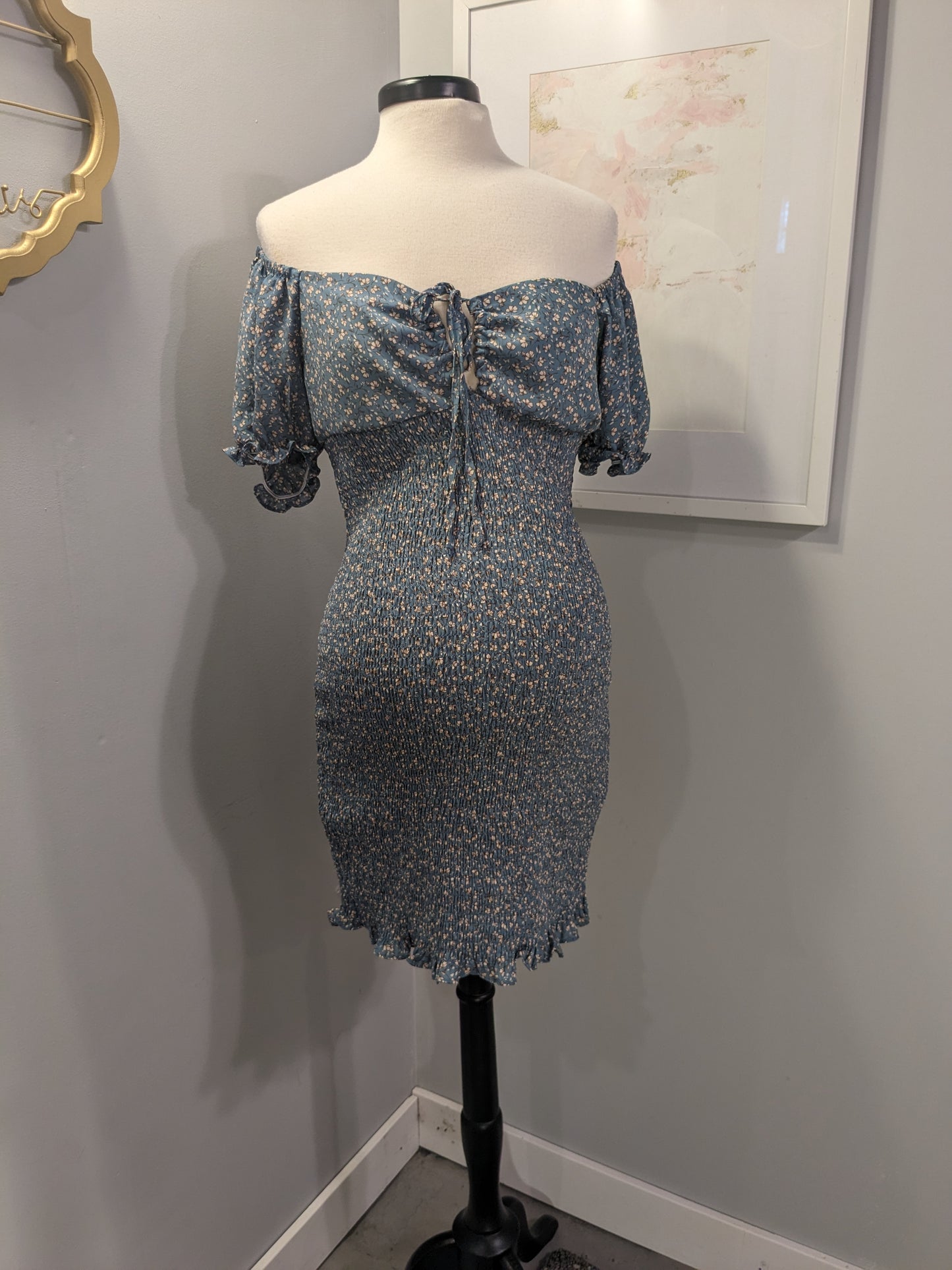 Sexy Smocked Mini in Steel Blue
