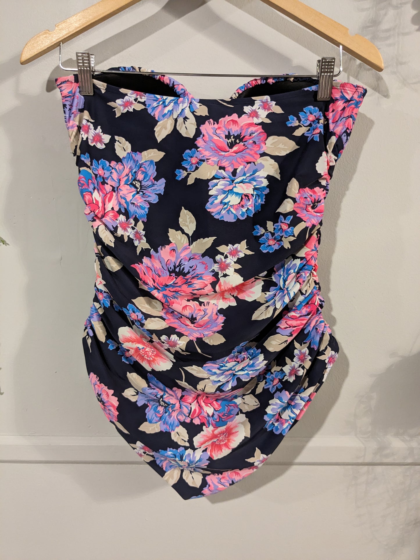 Strapless florals one-piece swimsuit, Navy