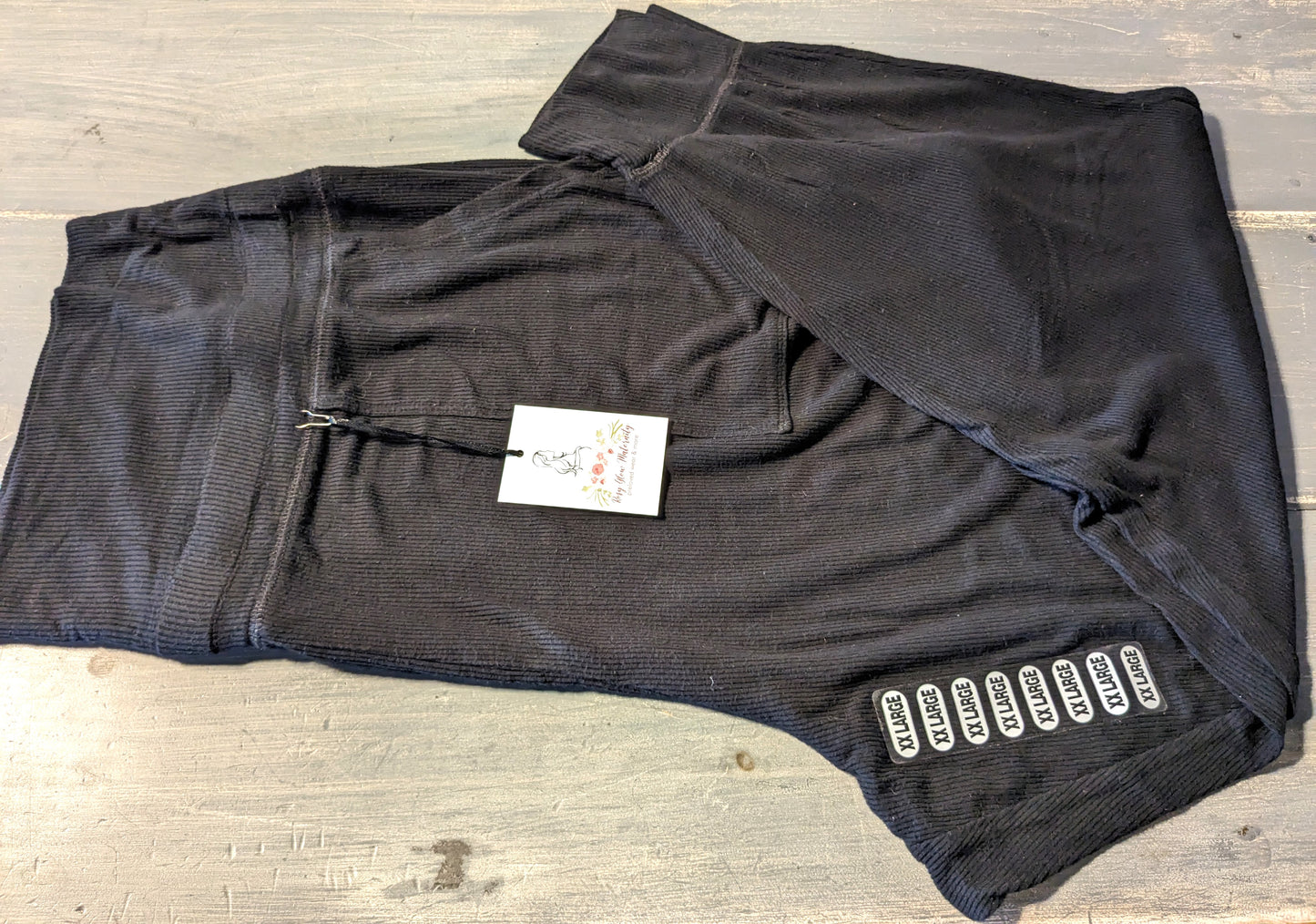 Ribbed knit cuffed 27" lounge pants w/ pockets, Black