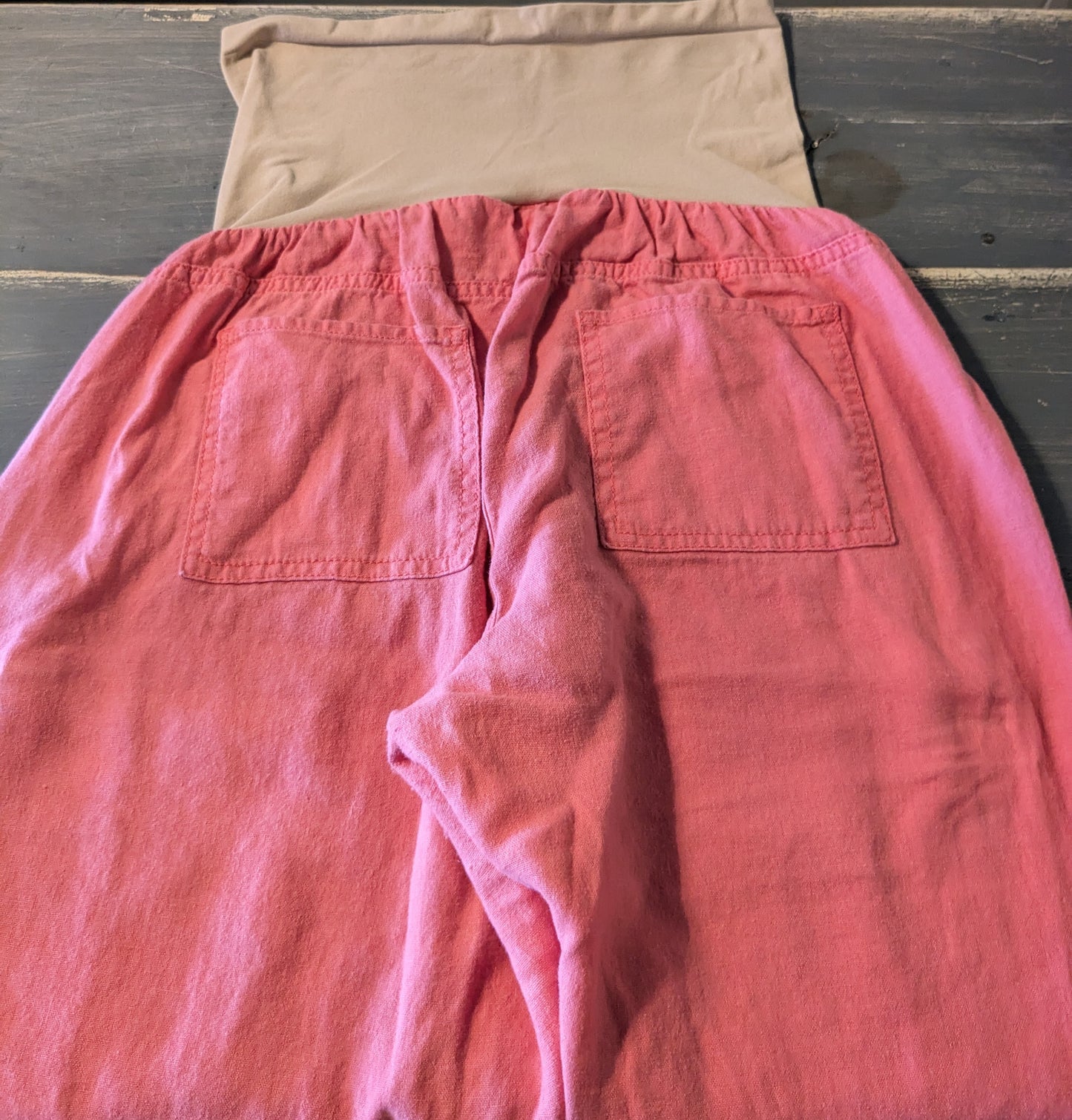 Full panel 28" crochet trim linen pants, Salmon