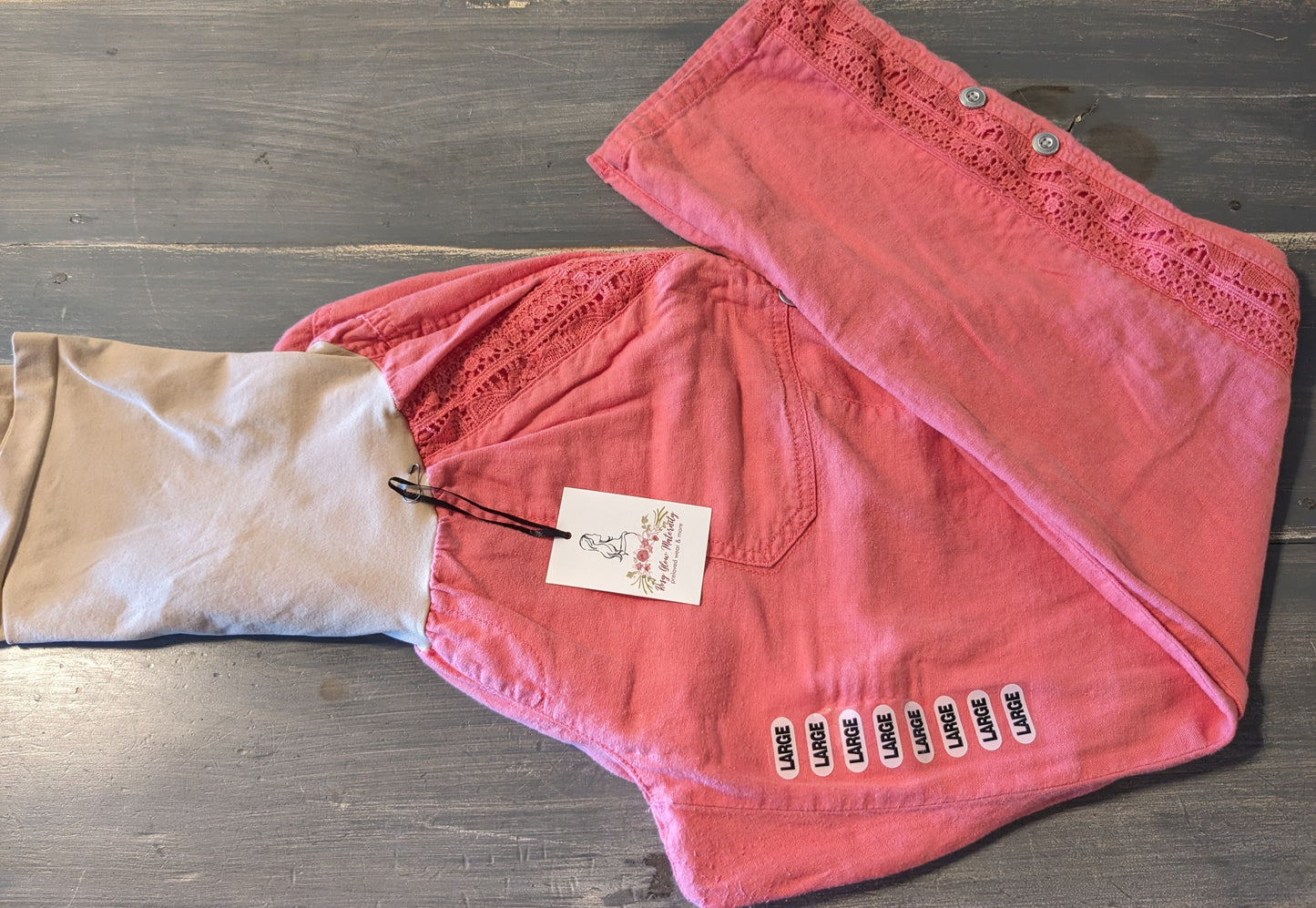Full panel 28" crochet trim linen pants, Salmon