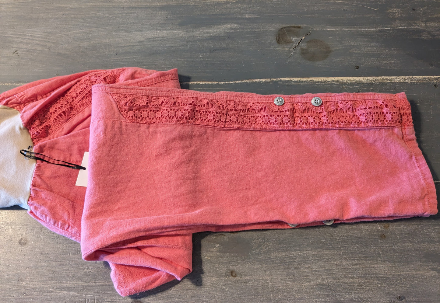 Full panel 28" crochet trim linen pants, Salmon