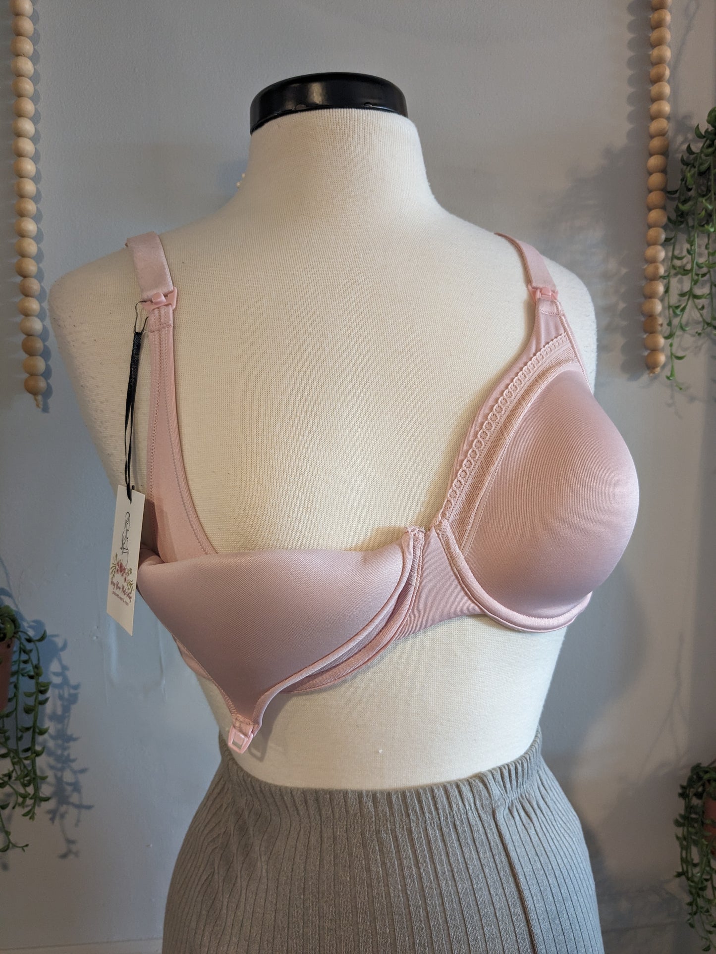 Clasp strap lace trim nursing underwire bra, Pink