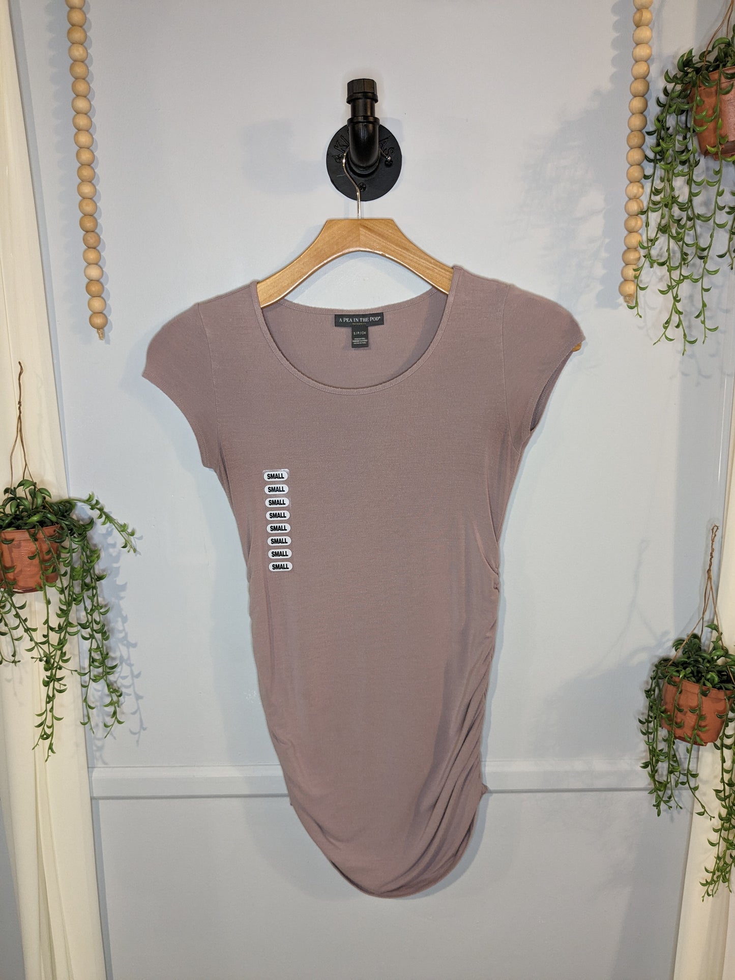 Essential extra long fitted round neck SS tee, Mauve