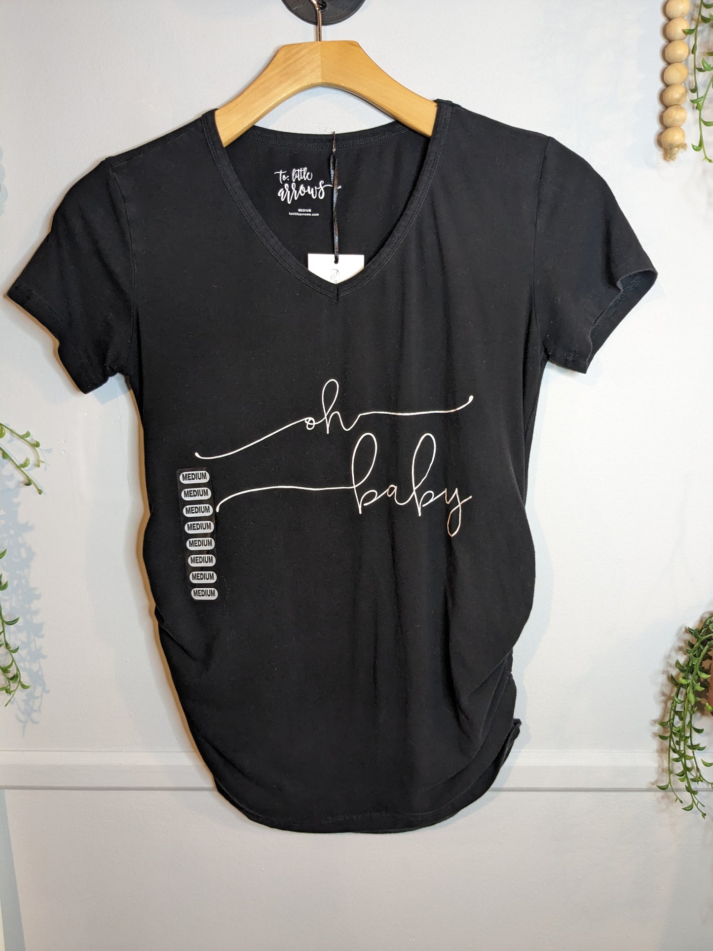 'oh baby' fitted graphic SS tee, Black