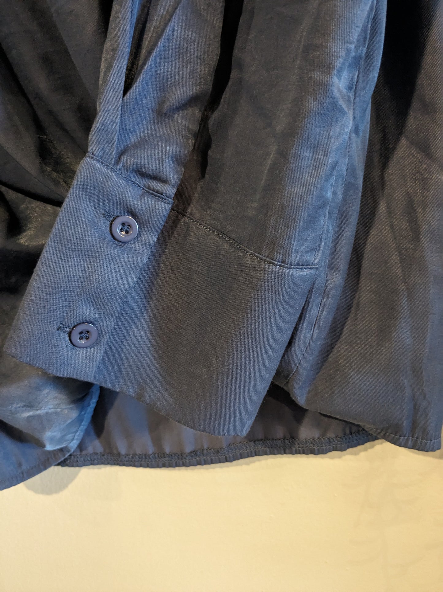 Tied neck pleated LS blouse, Dusty blue