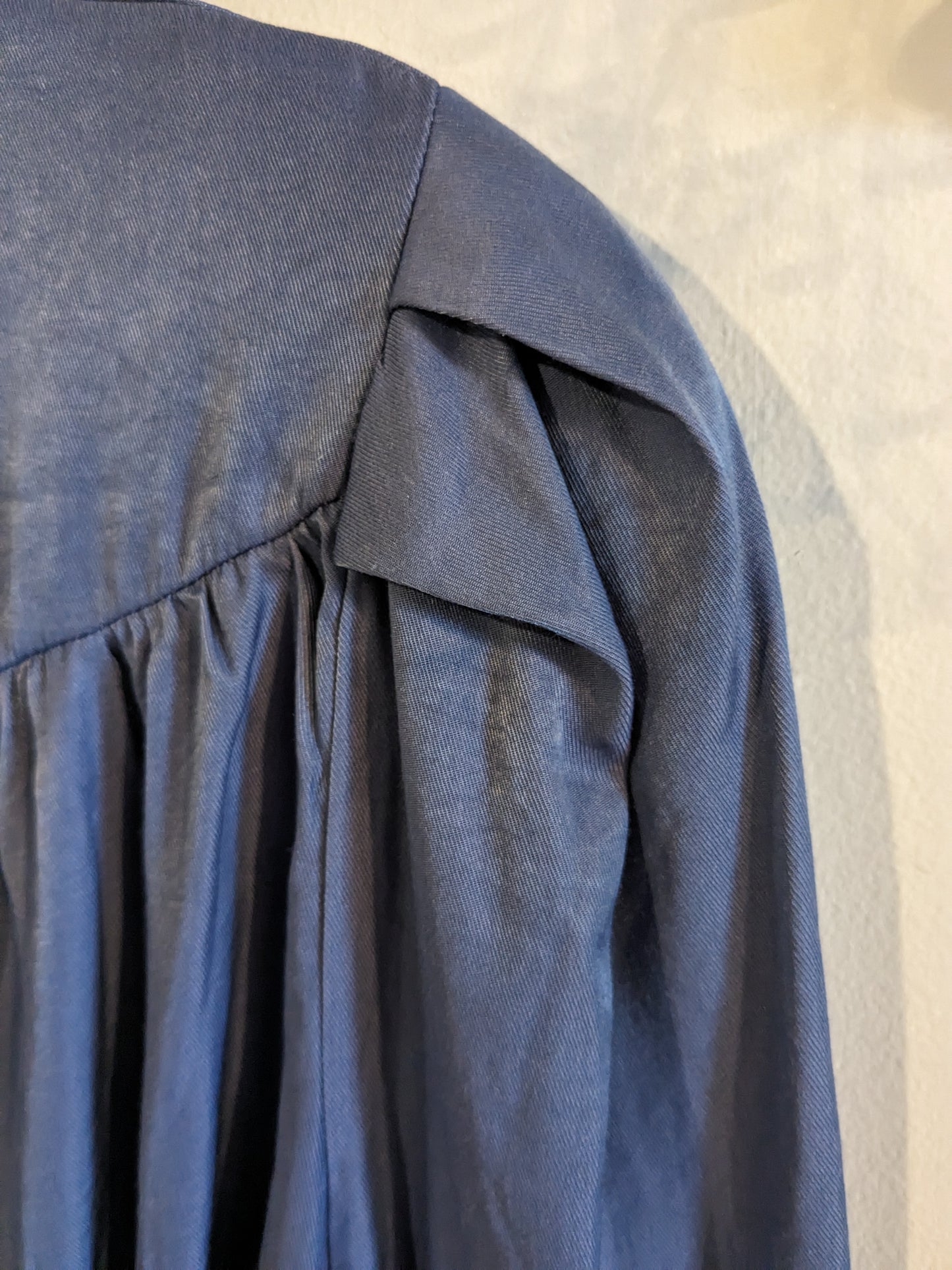 Tied neck pleated LS blouse, Dusty blue