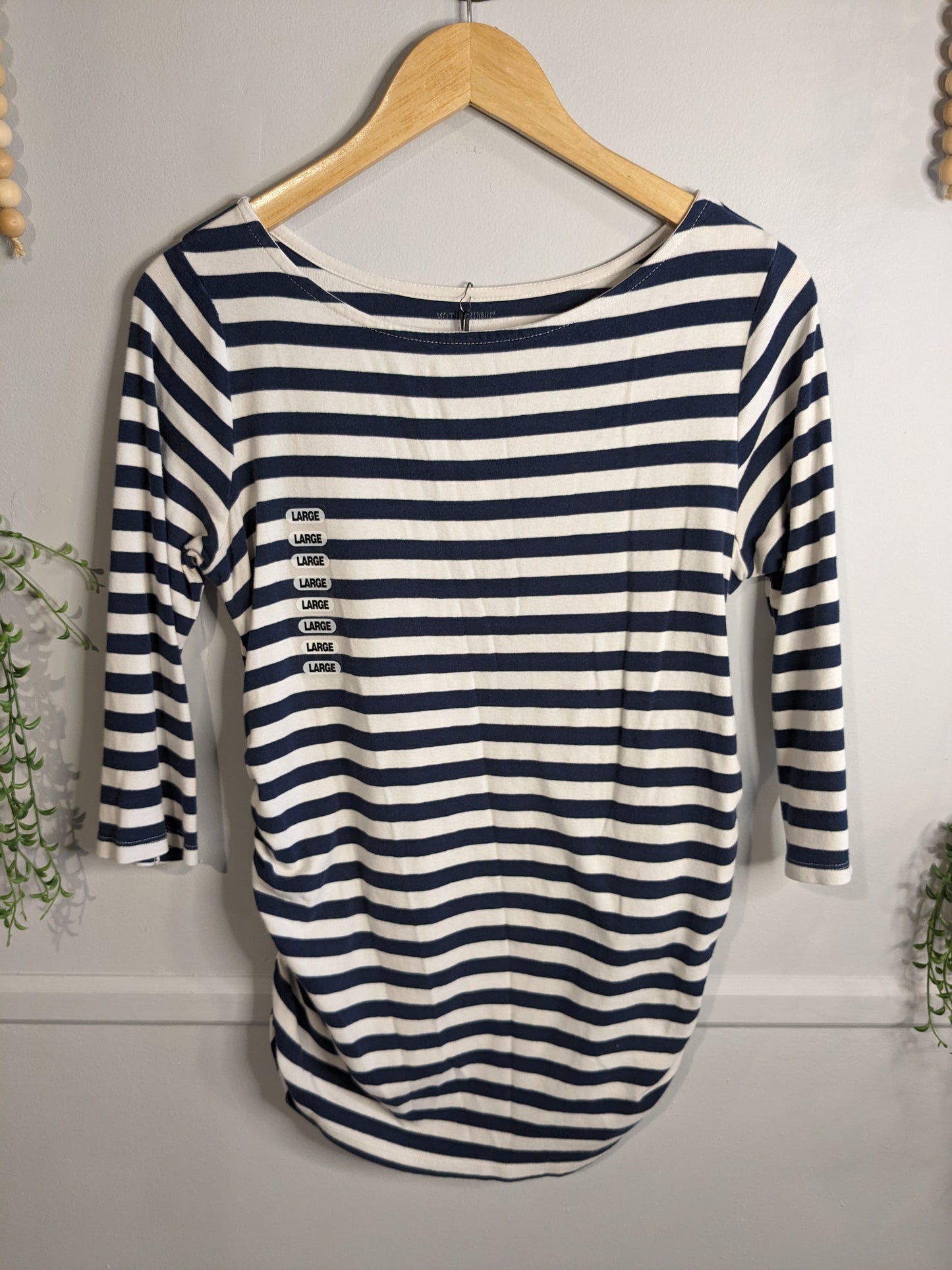 Classic fitted boat neck 3/4 tee, White stripes