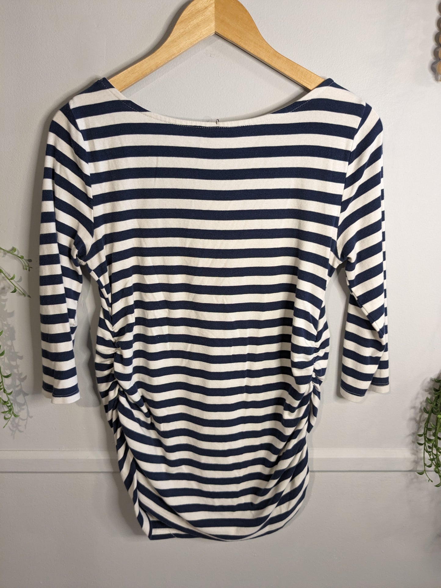 Classic fitted boat neck 3/4 tee, White stripes