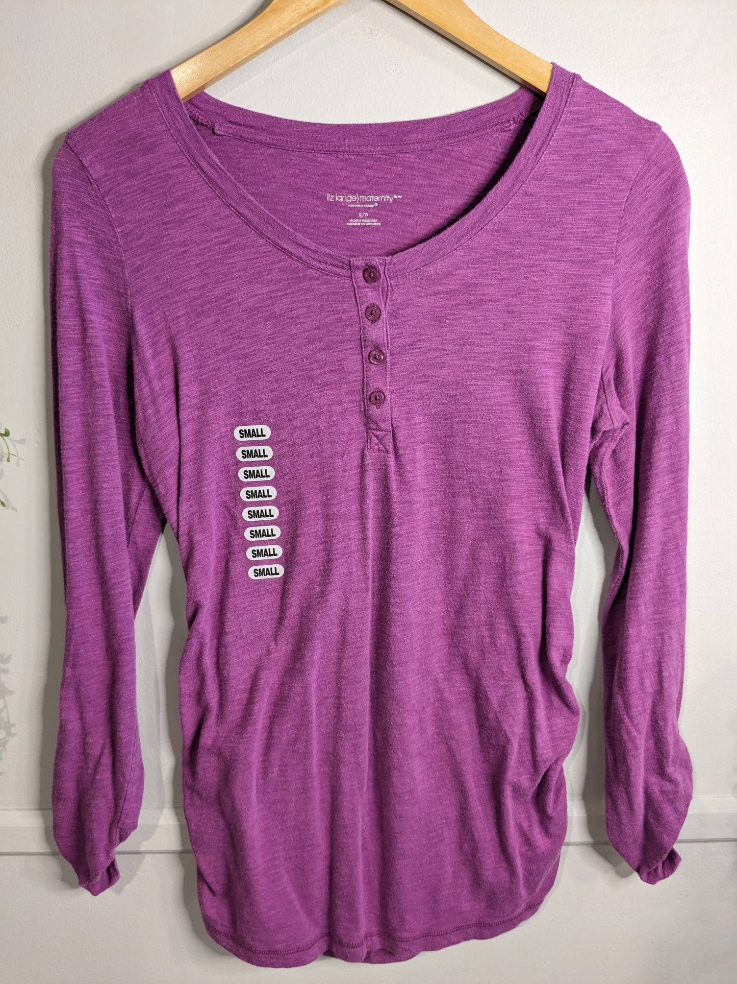 Classic round neck button LS tee, Purple