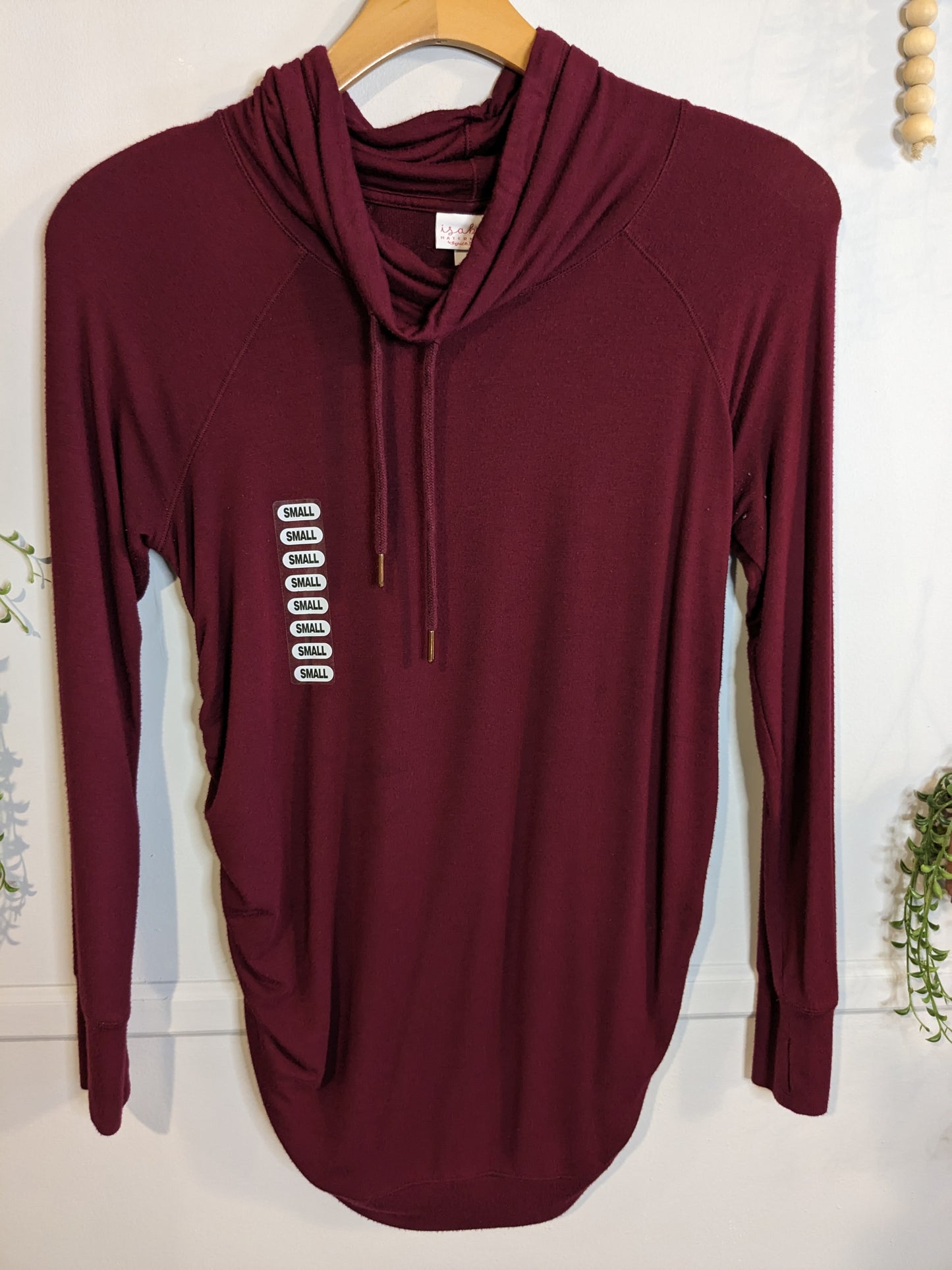 Drawstring cowl neck LS top, Multi