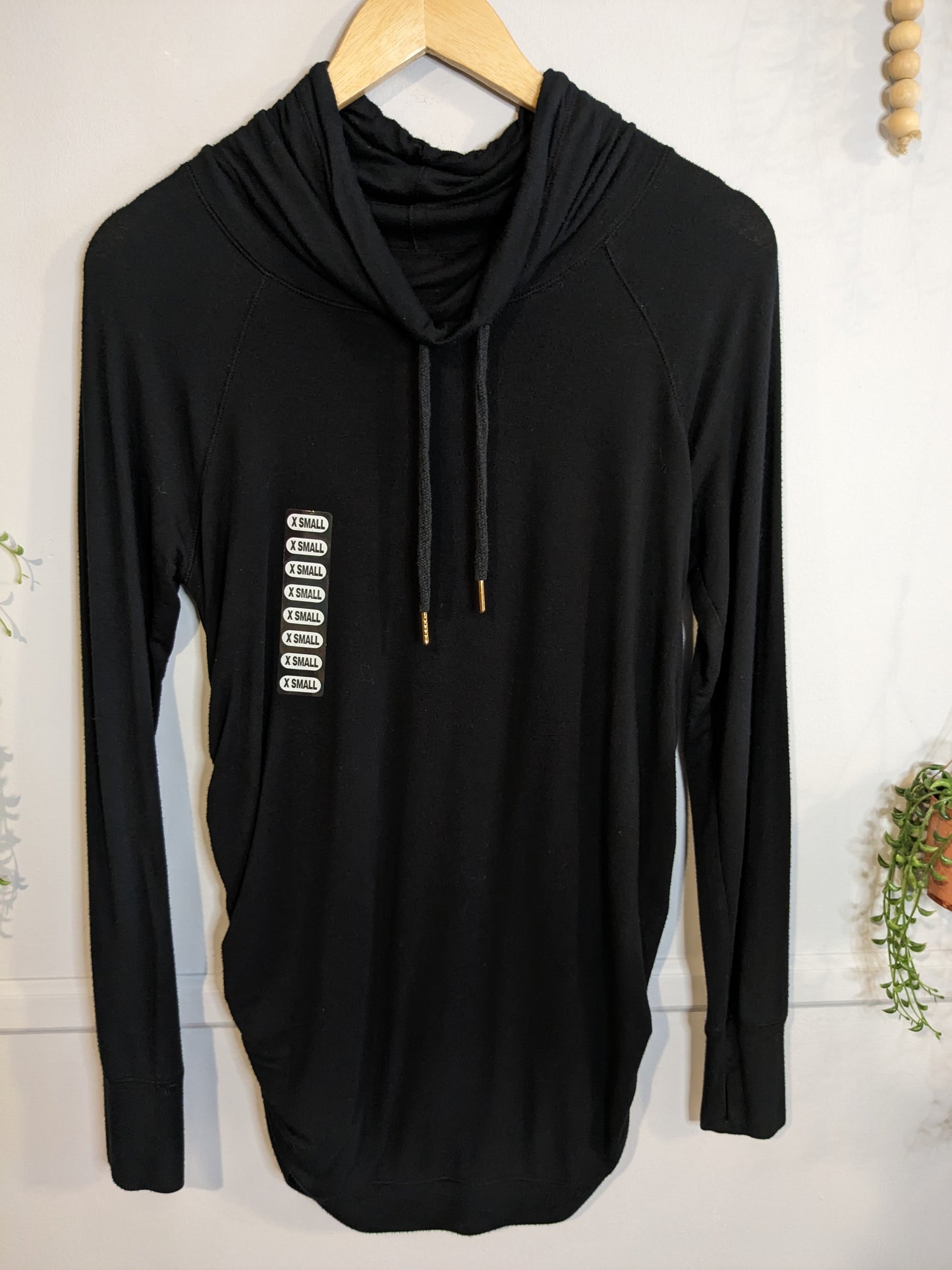 Drawstring cowl neck LS top, Multi
