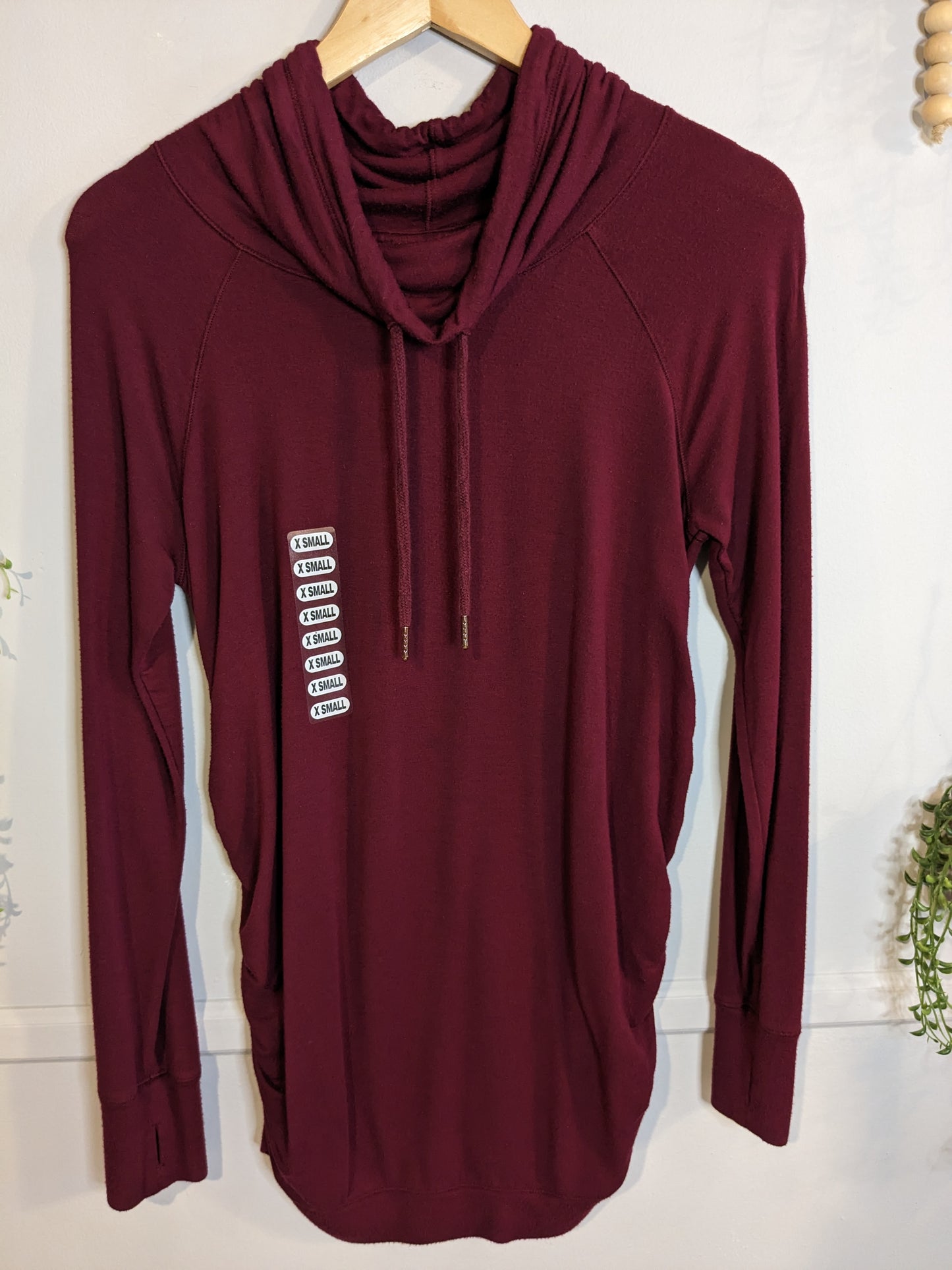 Drawstring cowl neck LS top, Multi