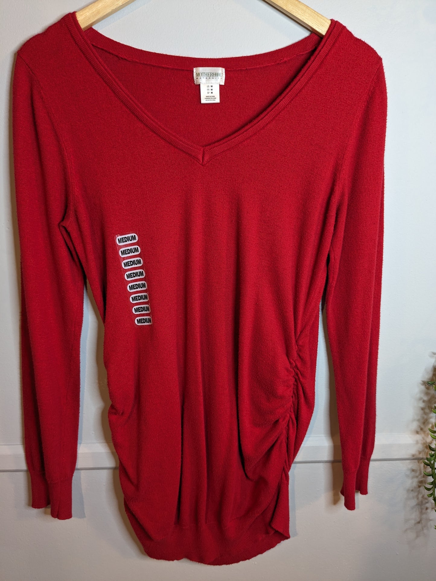 Extra-long lightweight LS sweater, Red
