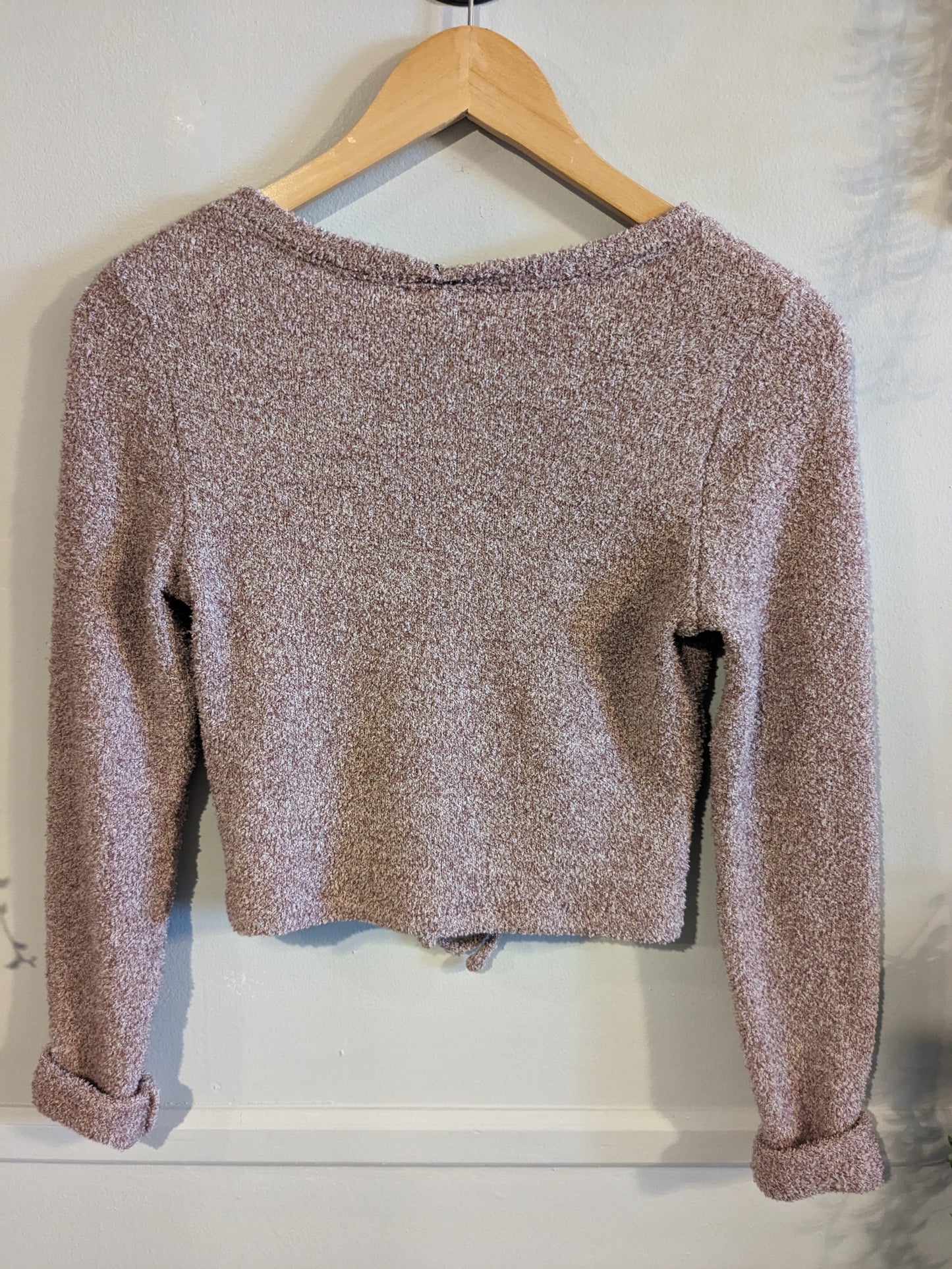 Cozy cinched front LS crop sweater, Mauve