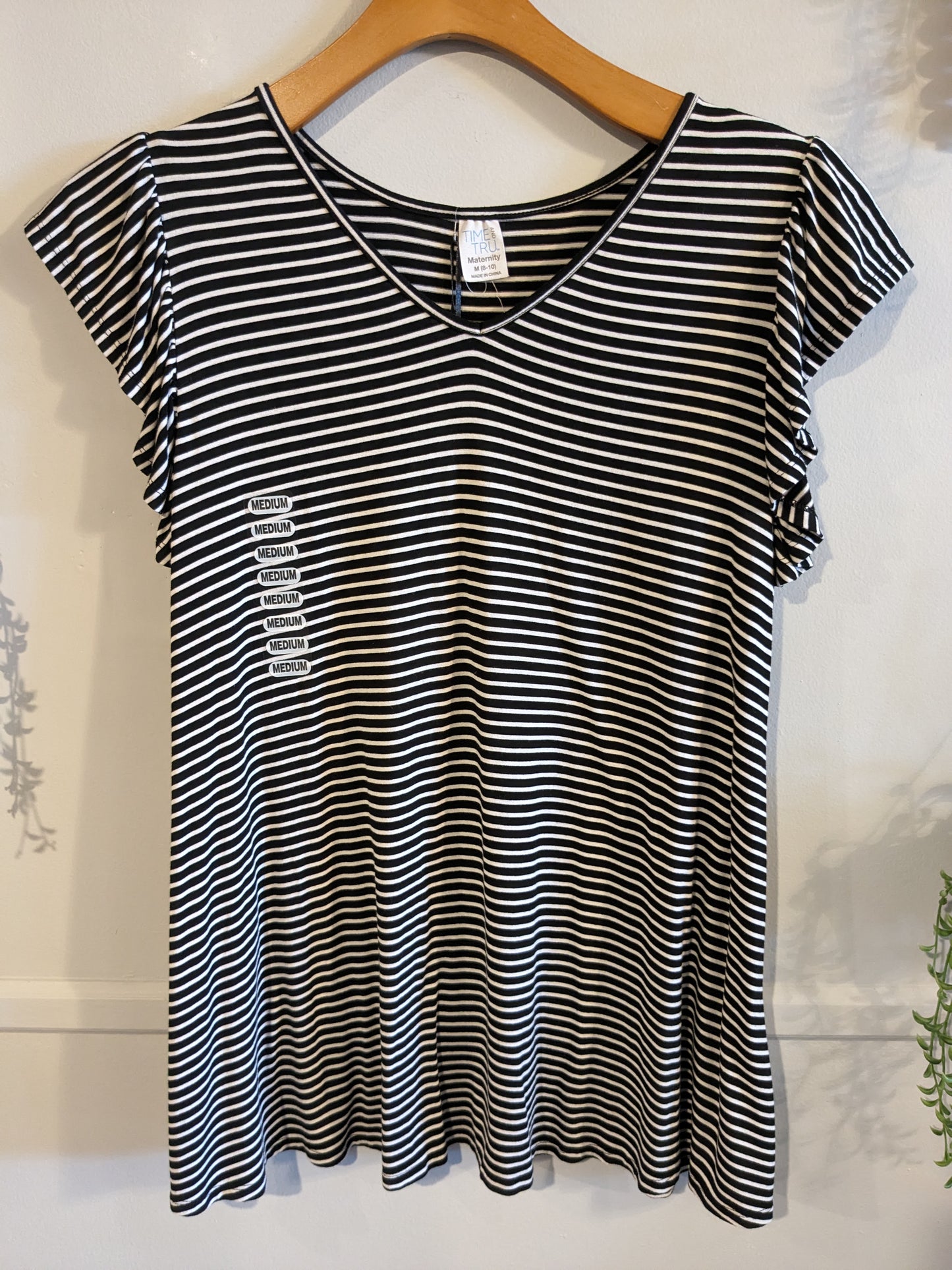 Striped flutter sleeve SS tee, Black
