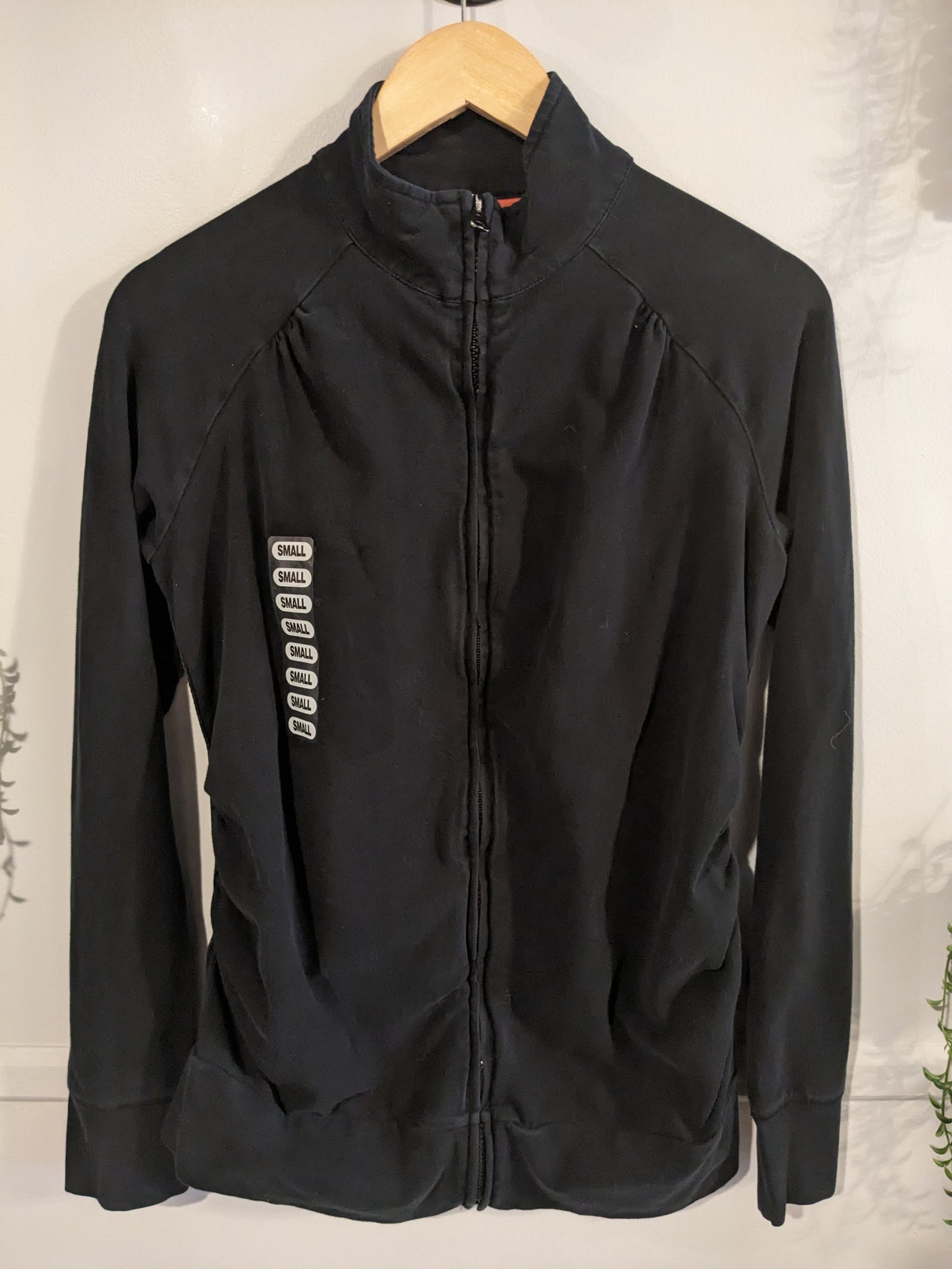 Mock neck LS front zipper, Black -NF