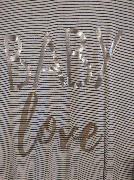 'BABY love' graphic SS tee, White stripes