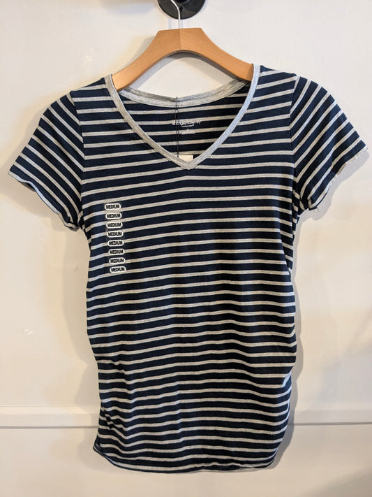 Essential fitted v-neck SS tee, Navy stripes